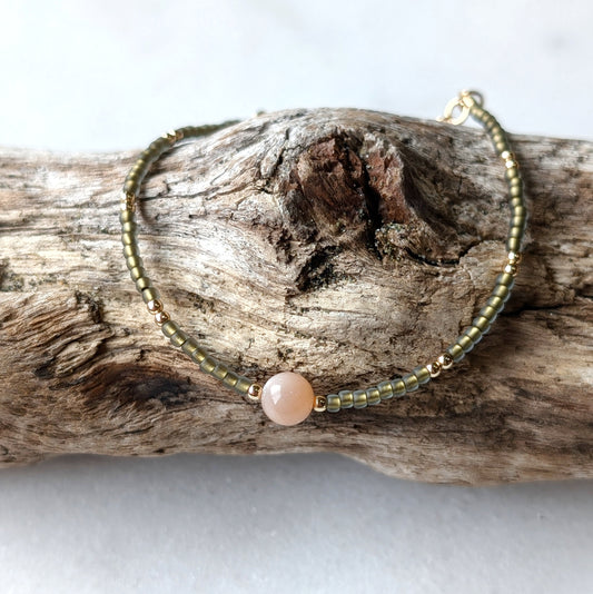 Peach Moonstone Sage Green Balance Bracelet