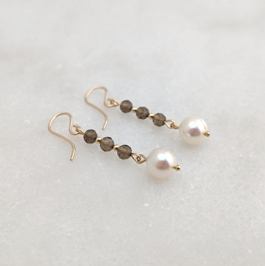 Smoky Quartz & Freshwater Pearl Drop Dangles