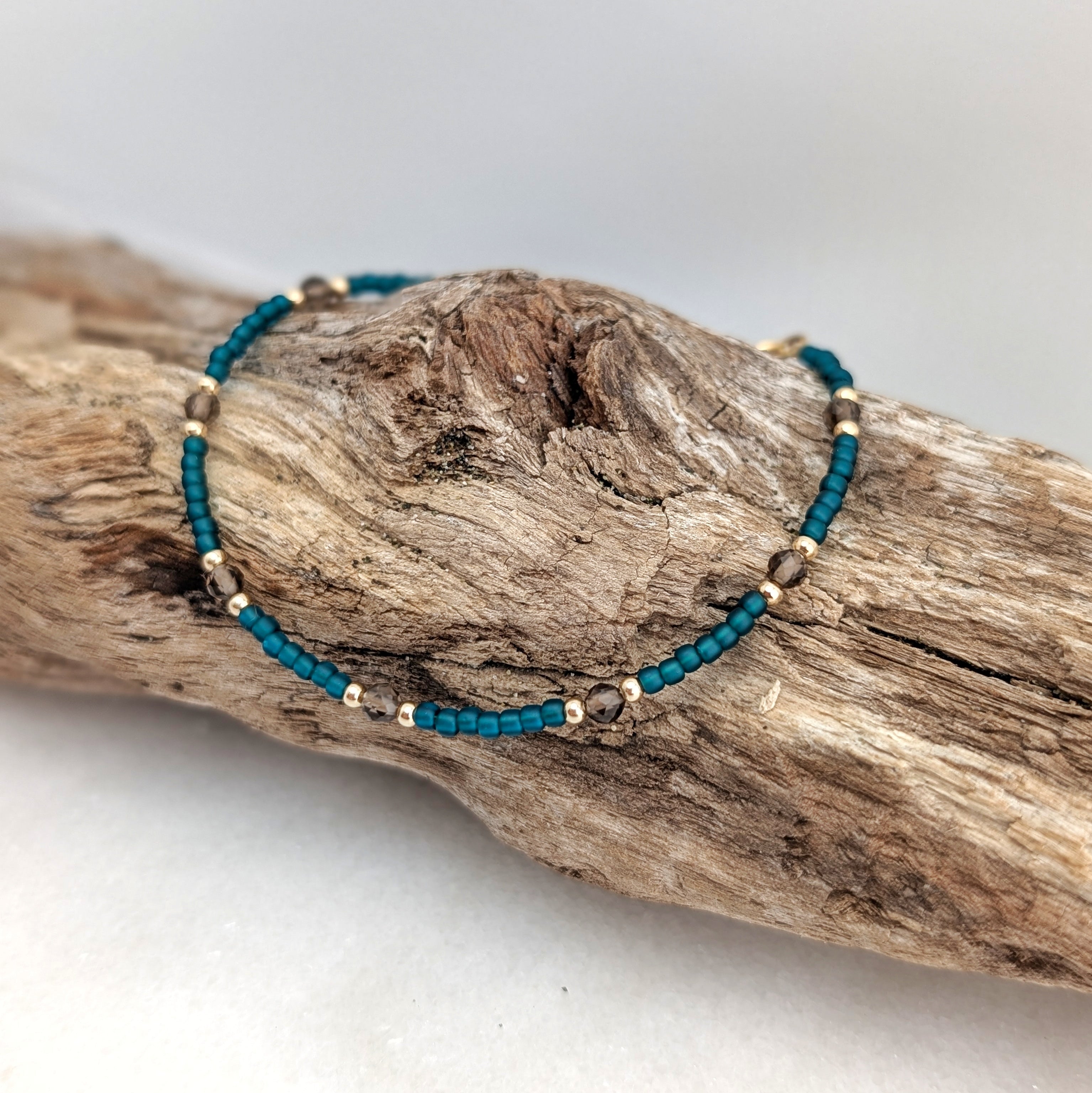 Smoky Quartz Teal Grounding Bracelet