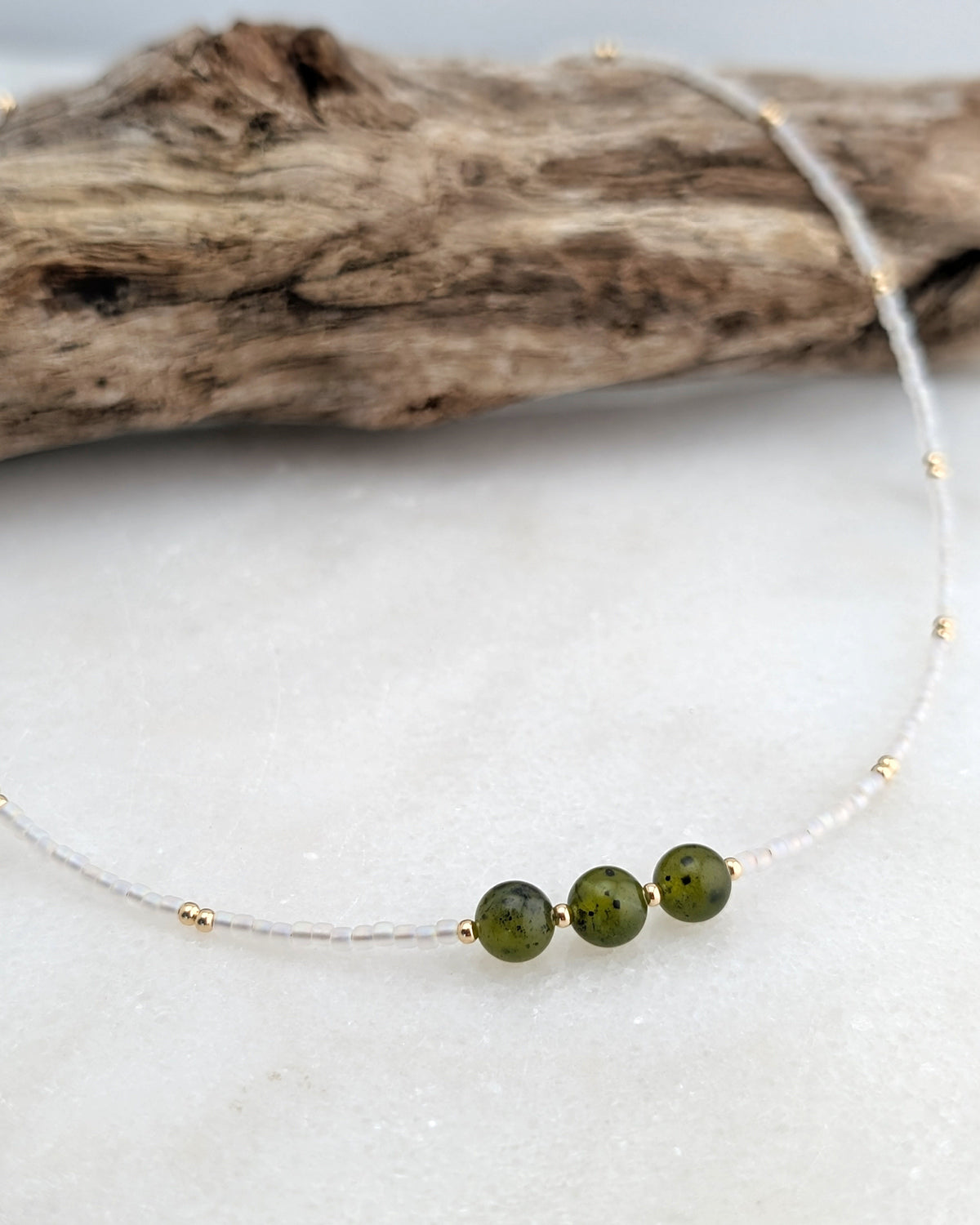 Canadian Jade Pearlescent Triple Stone Necklace