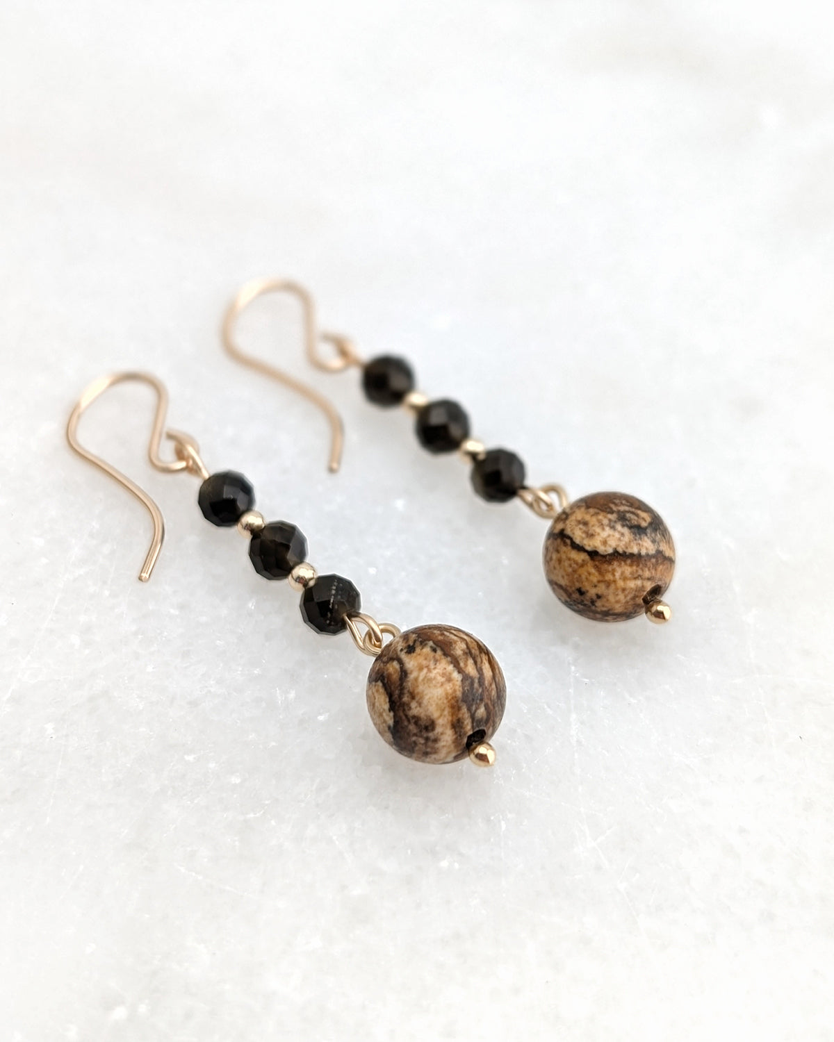 Golden Obsidian & Desert Picture Jasper Drop Dangles