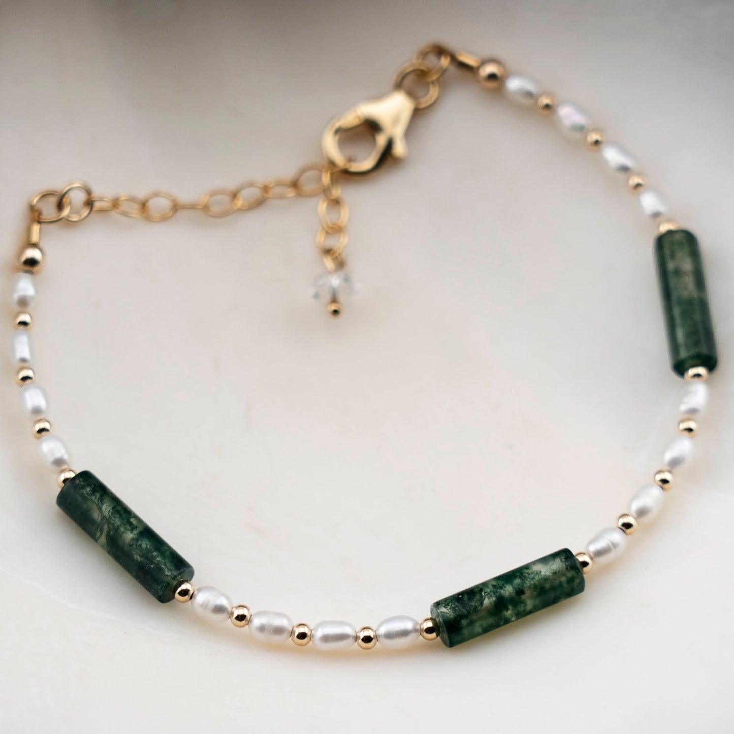 Freshwater Pearl & Moss Agate Bracelet