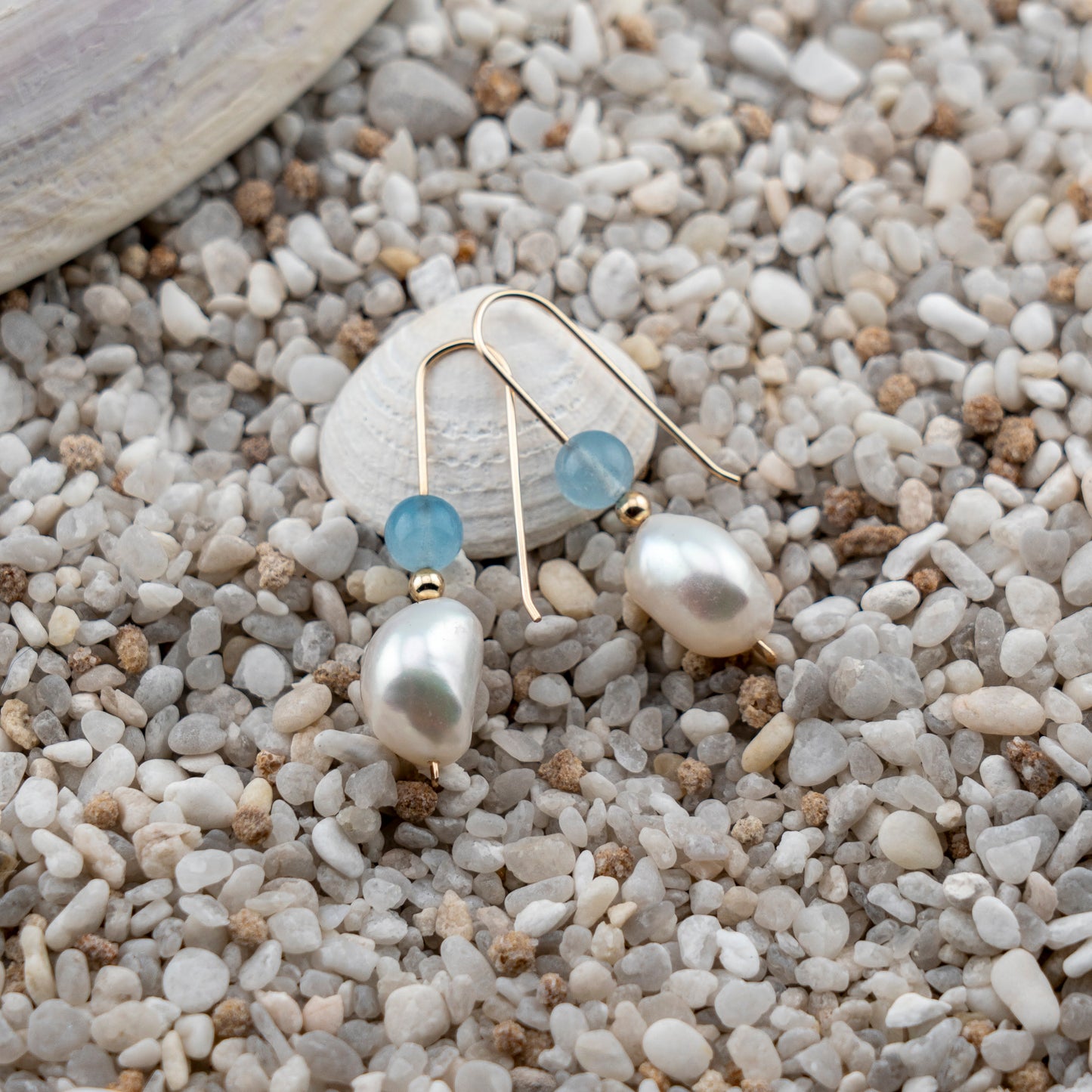 Freshwater Pearl & Aquamarine Dangles