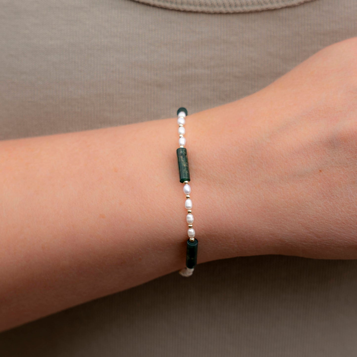 Freshwater Pearl & Moss Agate Bracelet