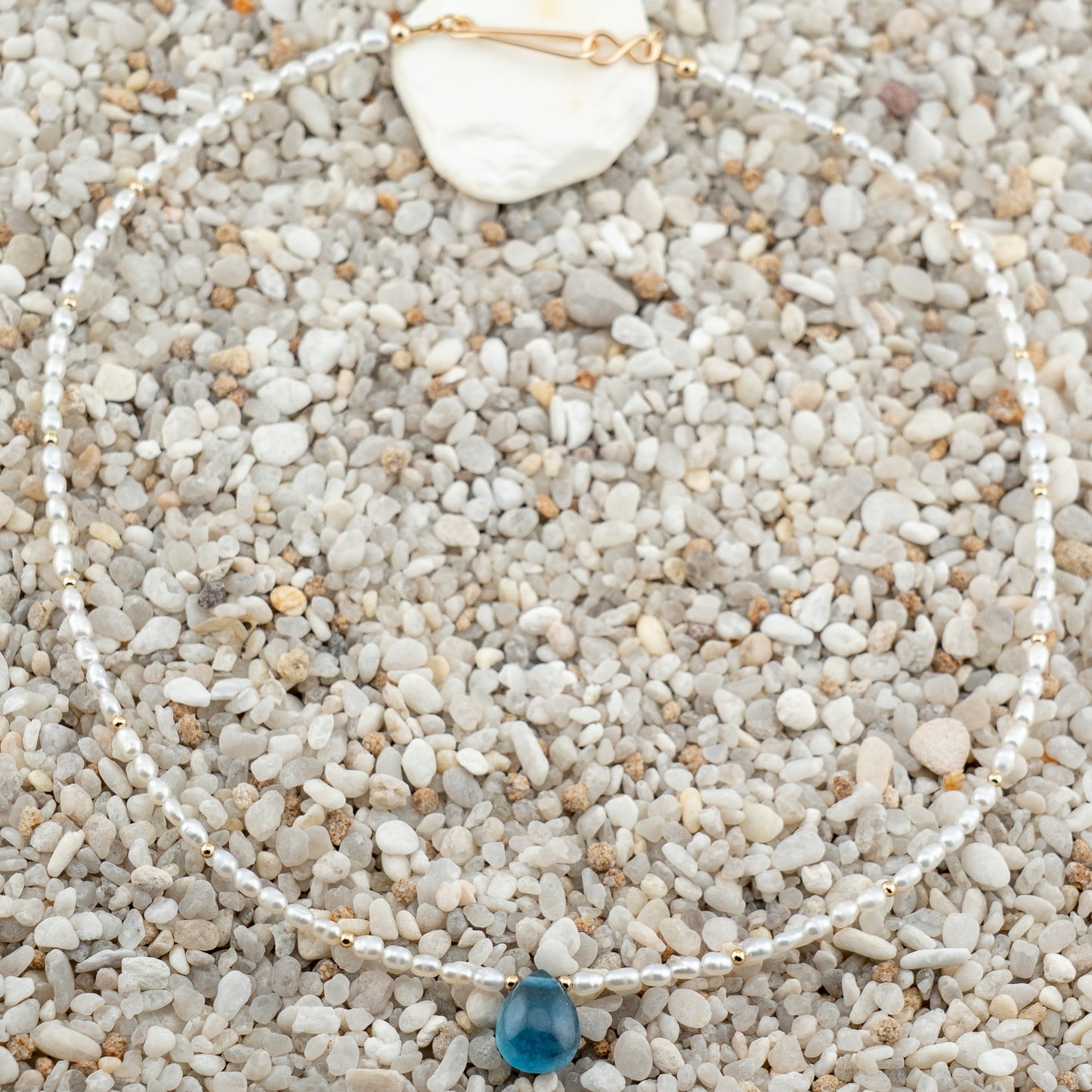 Freshwater Rice Pearl & Aquamarine Tear Drop Pendant