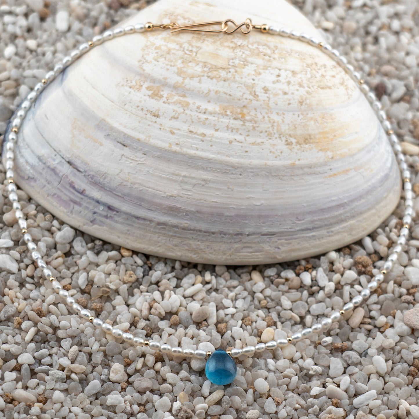 Freshwater Rice Pearl & Aquamarine Tear Drop Pendant