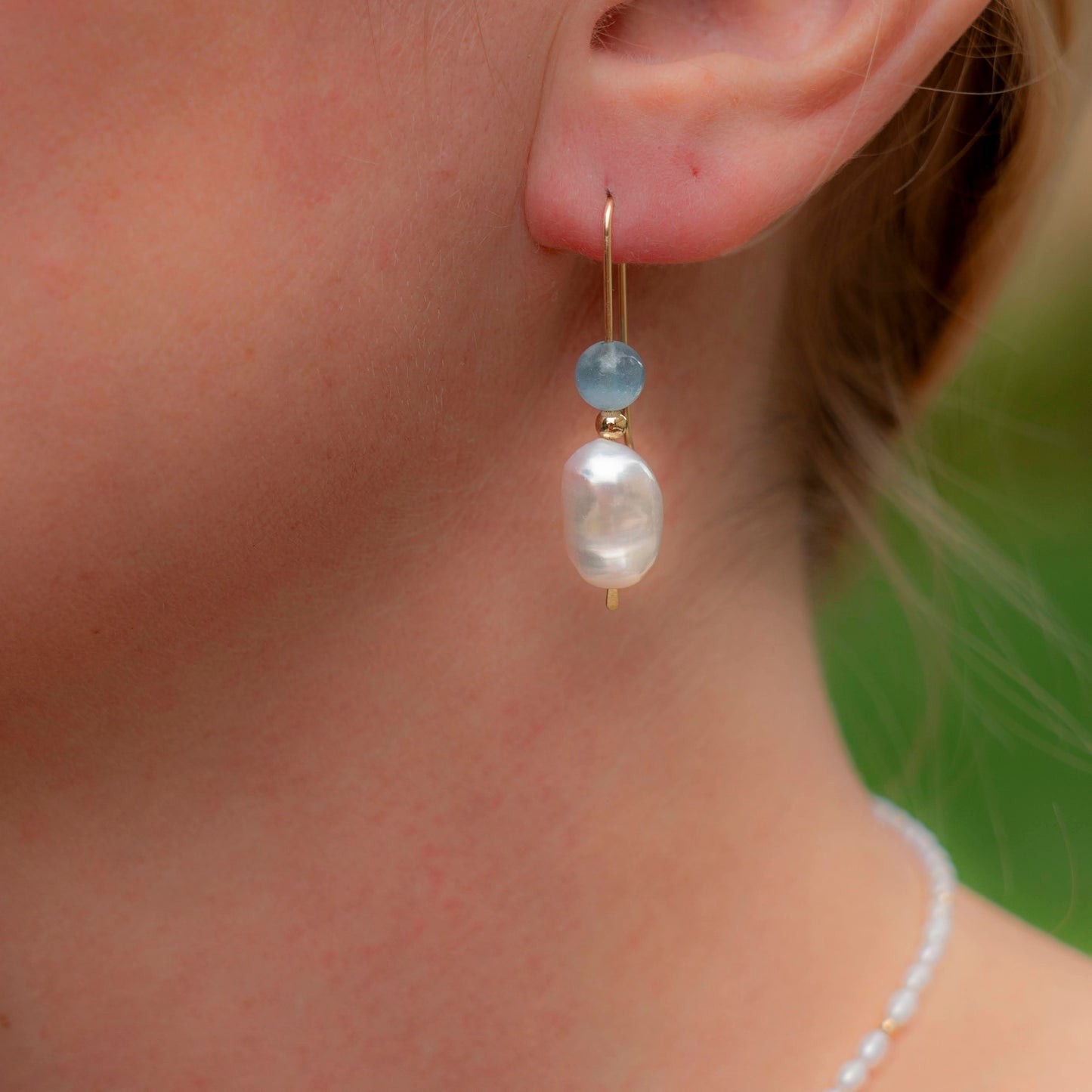 Freshwater Pearl & Aquamarine Dangles