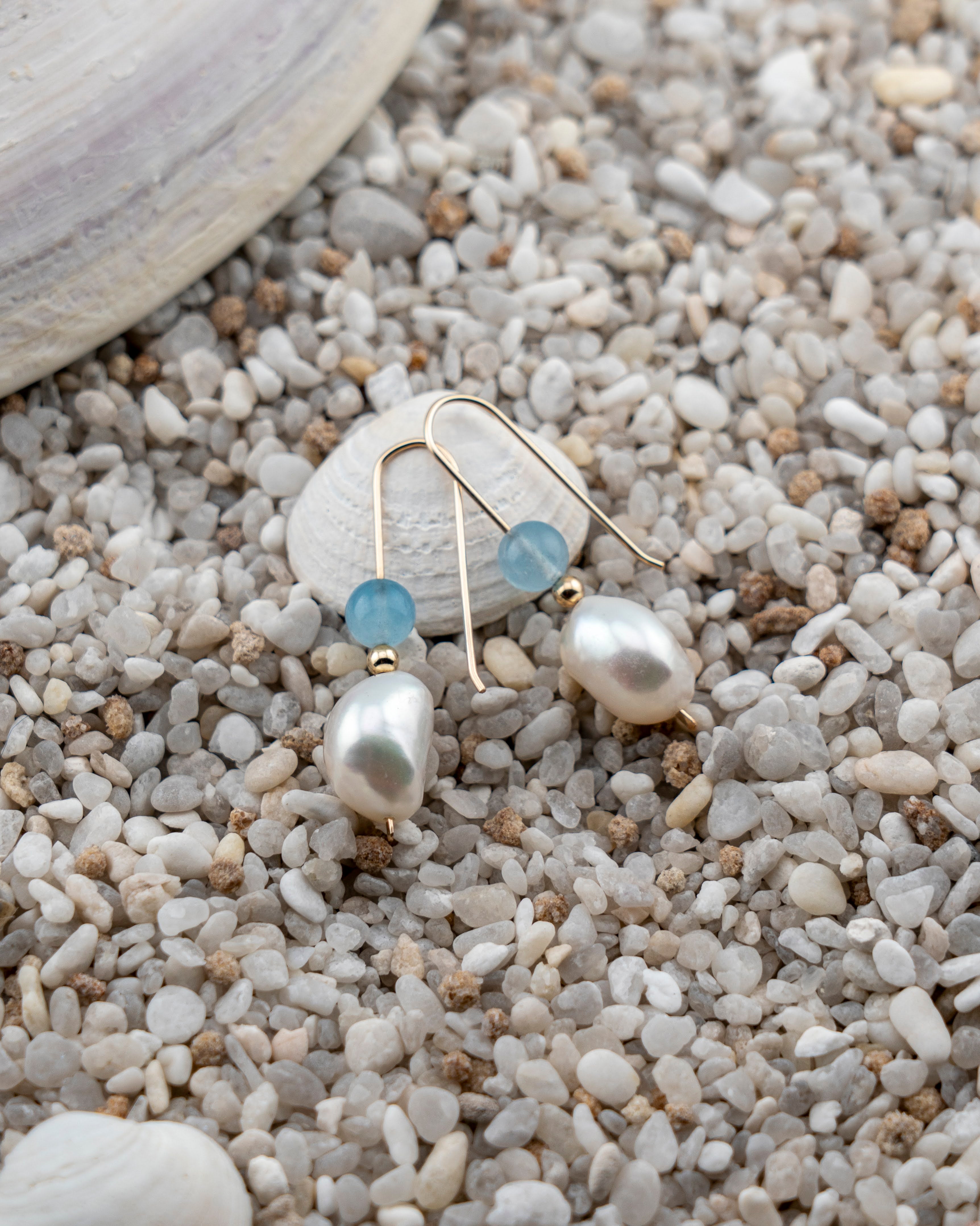 Freshwater Pearl & Aquamarine Dangles