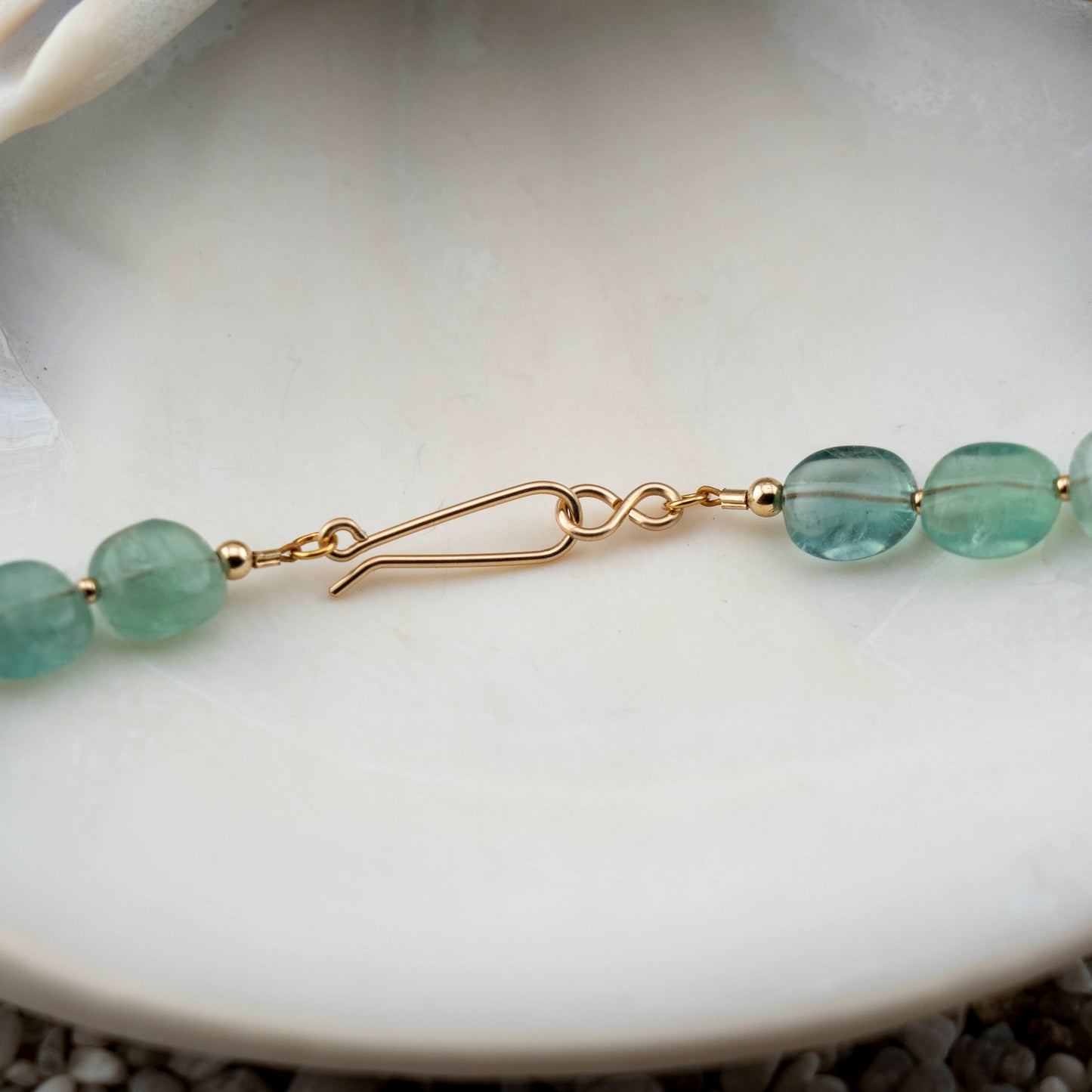 Green Florite & Freshwater Pearl Asymmetric Statement Necklace