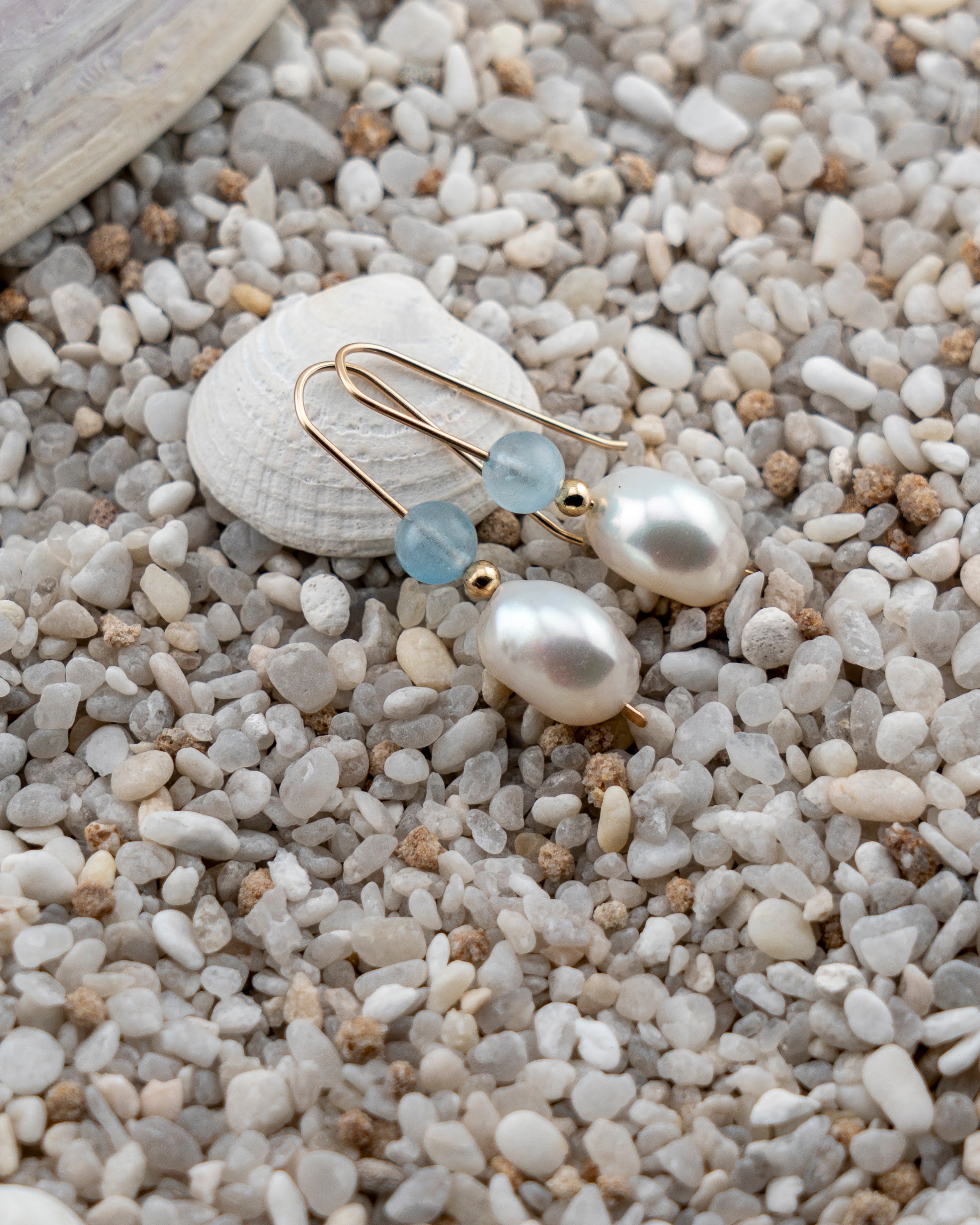 Freshwater Pearl & Aquamarine Dangles