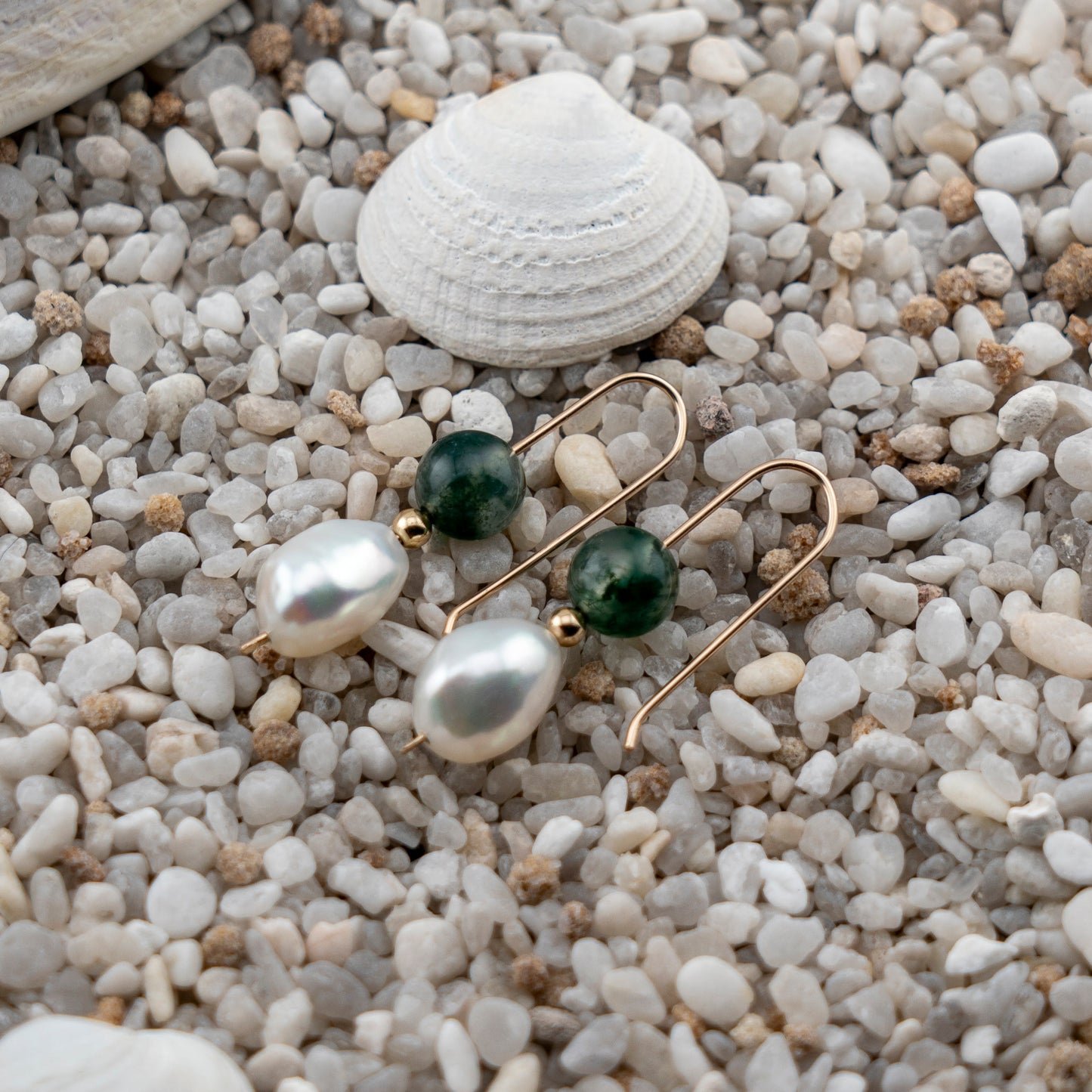 Freshwater Pearl & Moss Agate Dangles