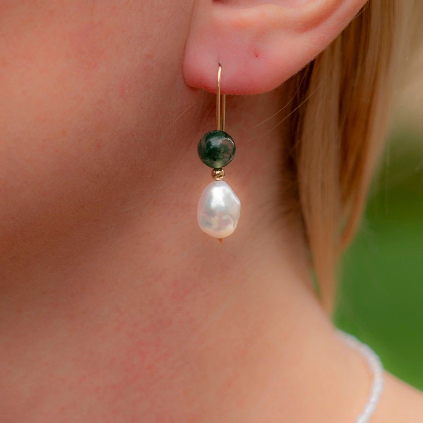 Freshwater Pearl & Moss Agate Dangles