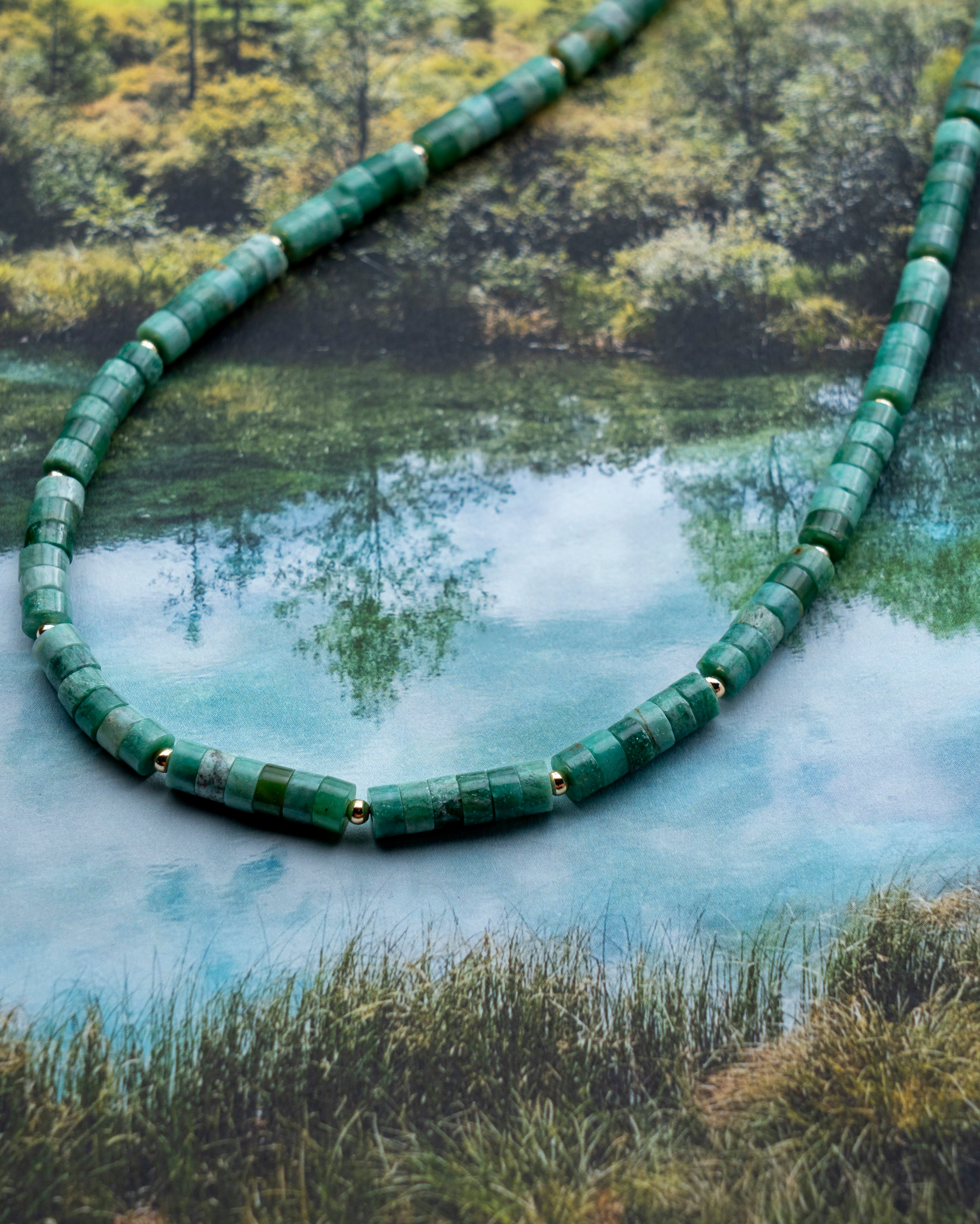 Ancient Forest Green Jasper Heishi Necklace