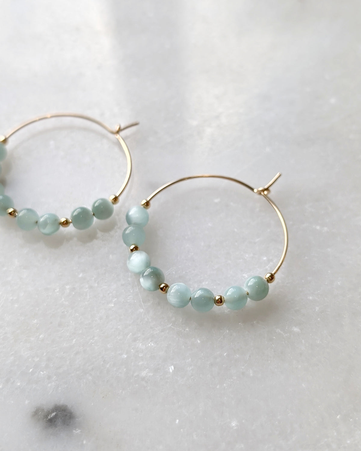 Green Moonstone Hoops
