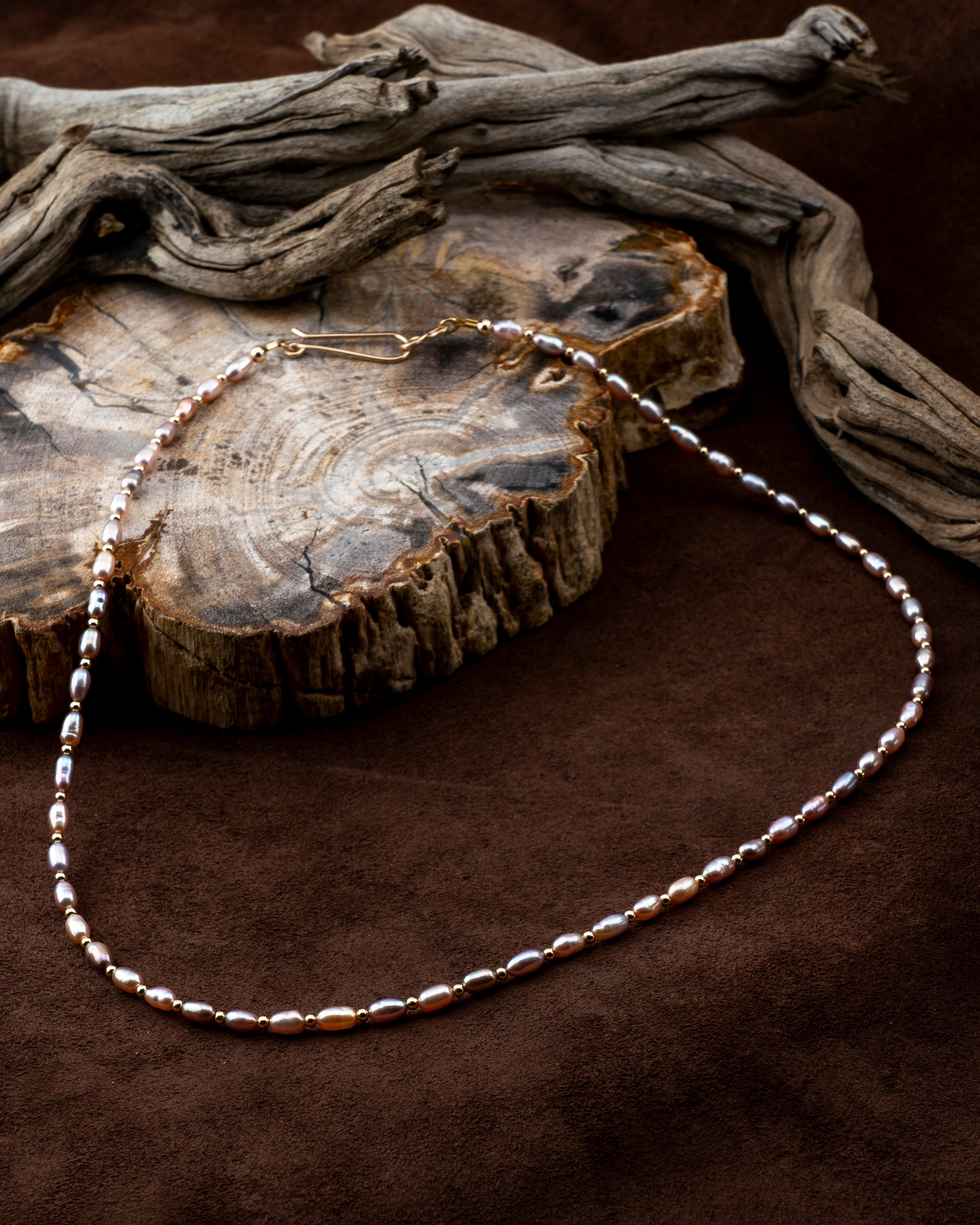 Sunkissed Mauve Freshwater Rice Pearl Necklace