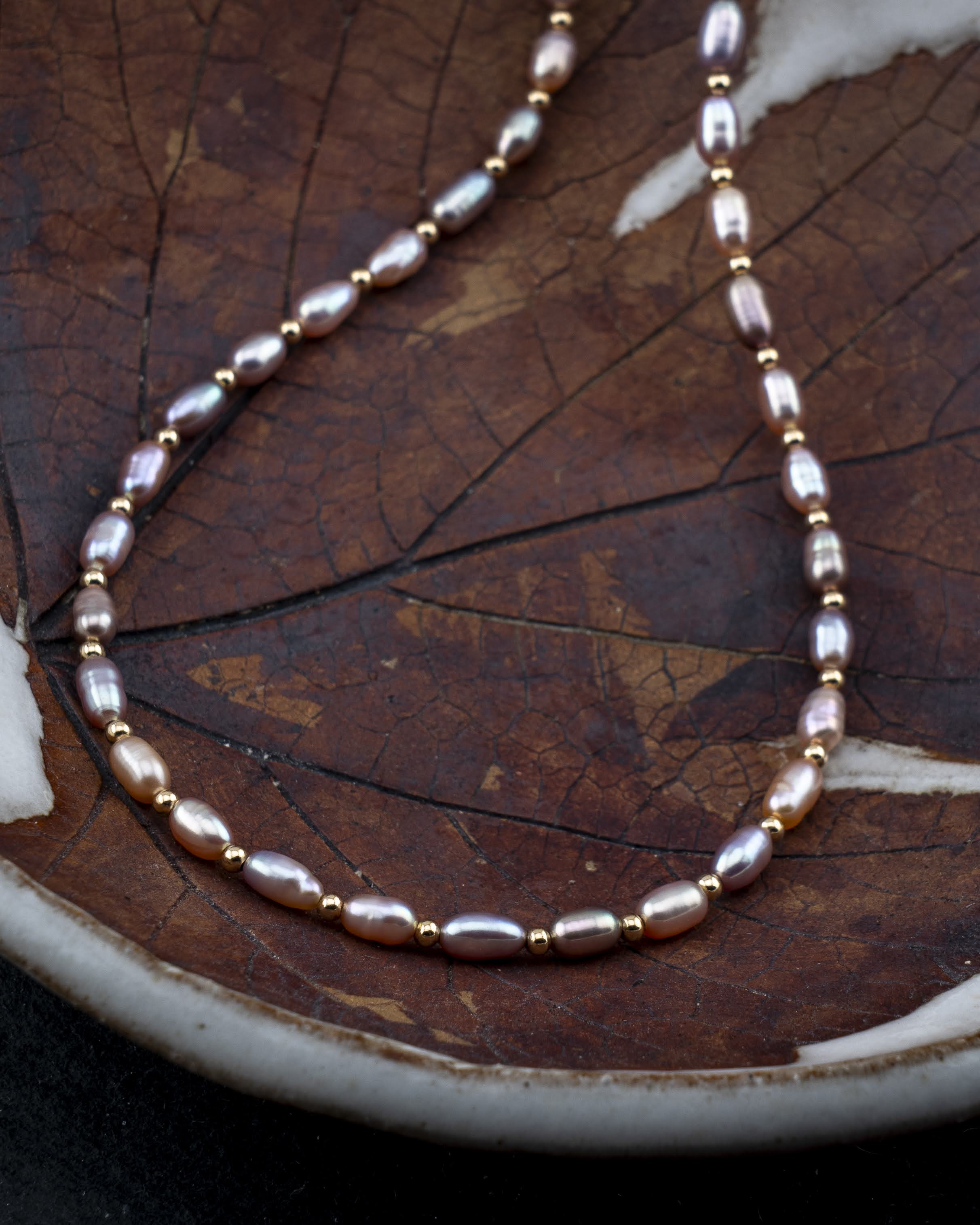Sunkissed Mauve Freshwater Rice Pearl Necklace