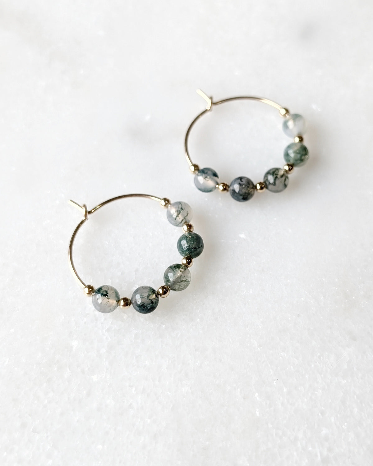 Moss Agate Earth Grounding Mini Hoops