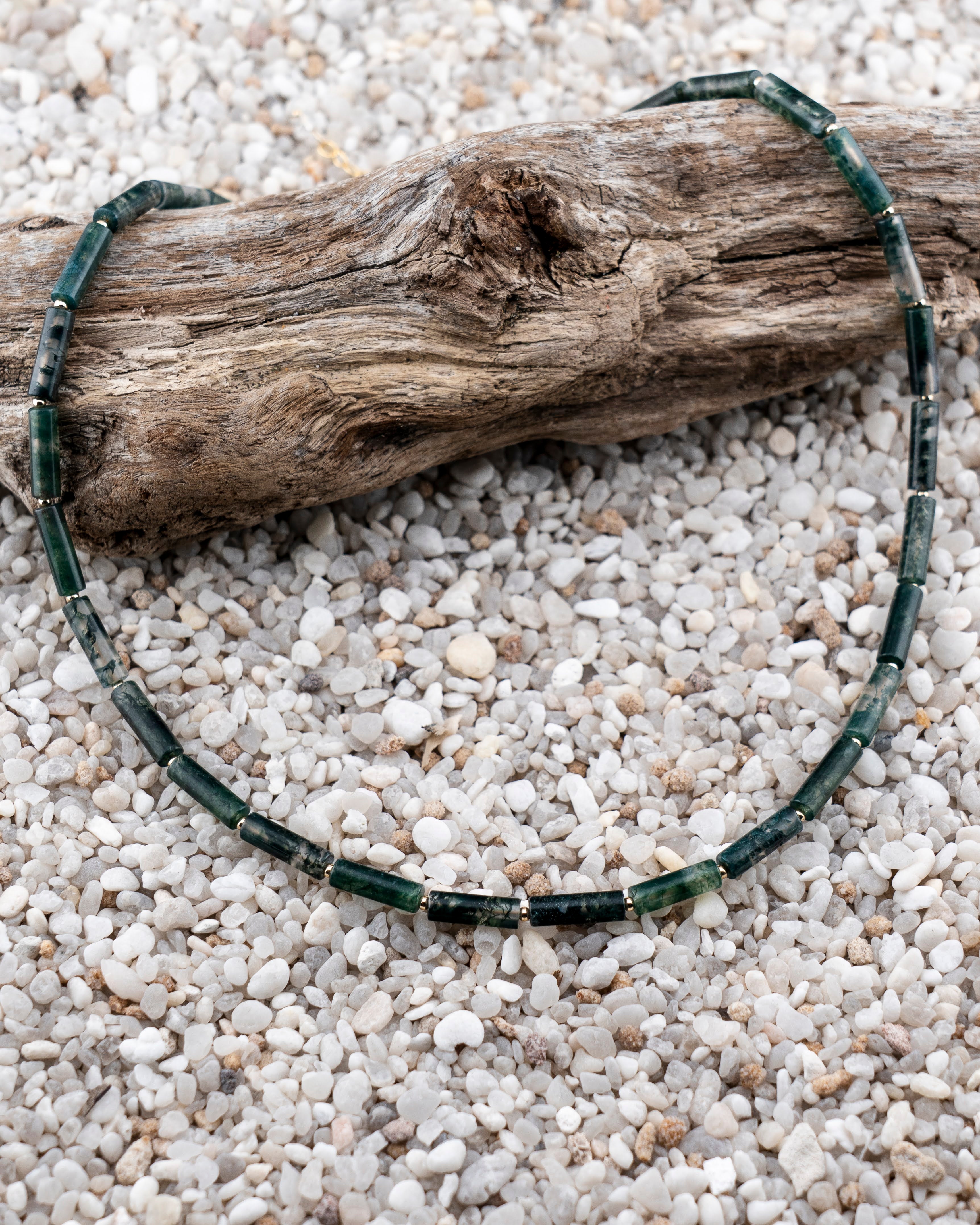 Suspended Forest Moss Agate Necklace
