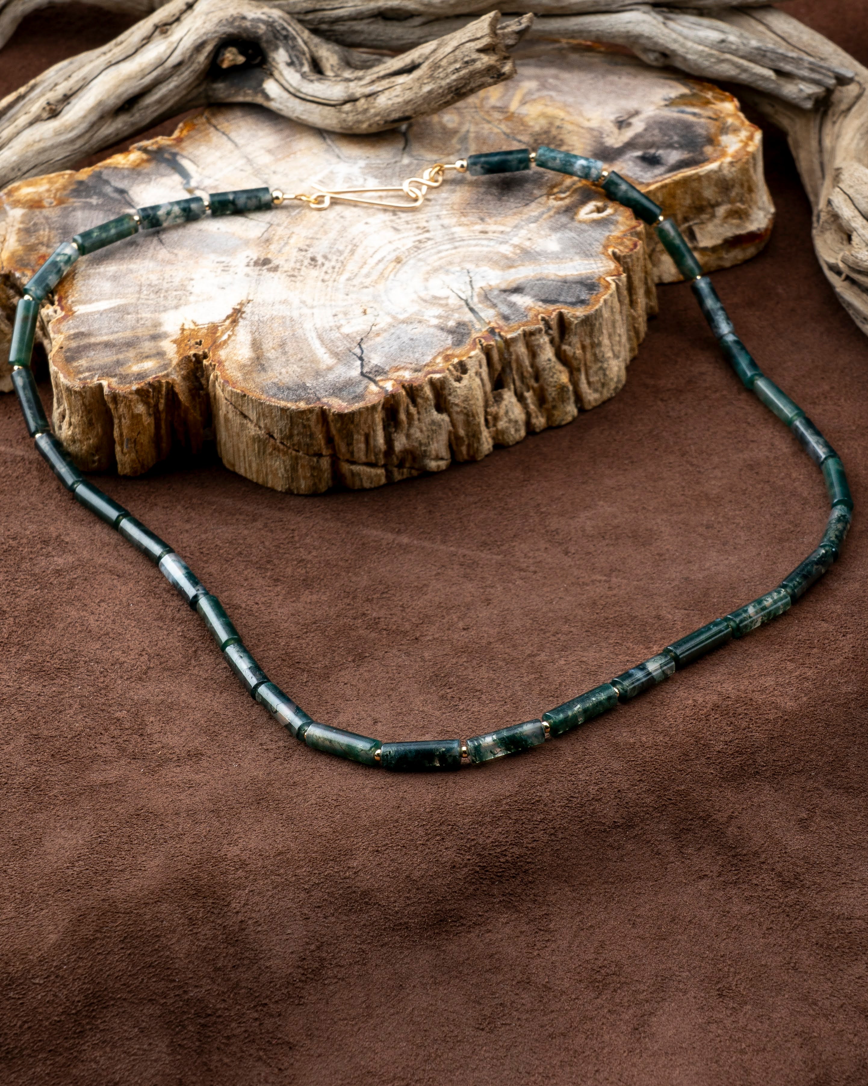 Suspended Forest Moss Agate Necklace