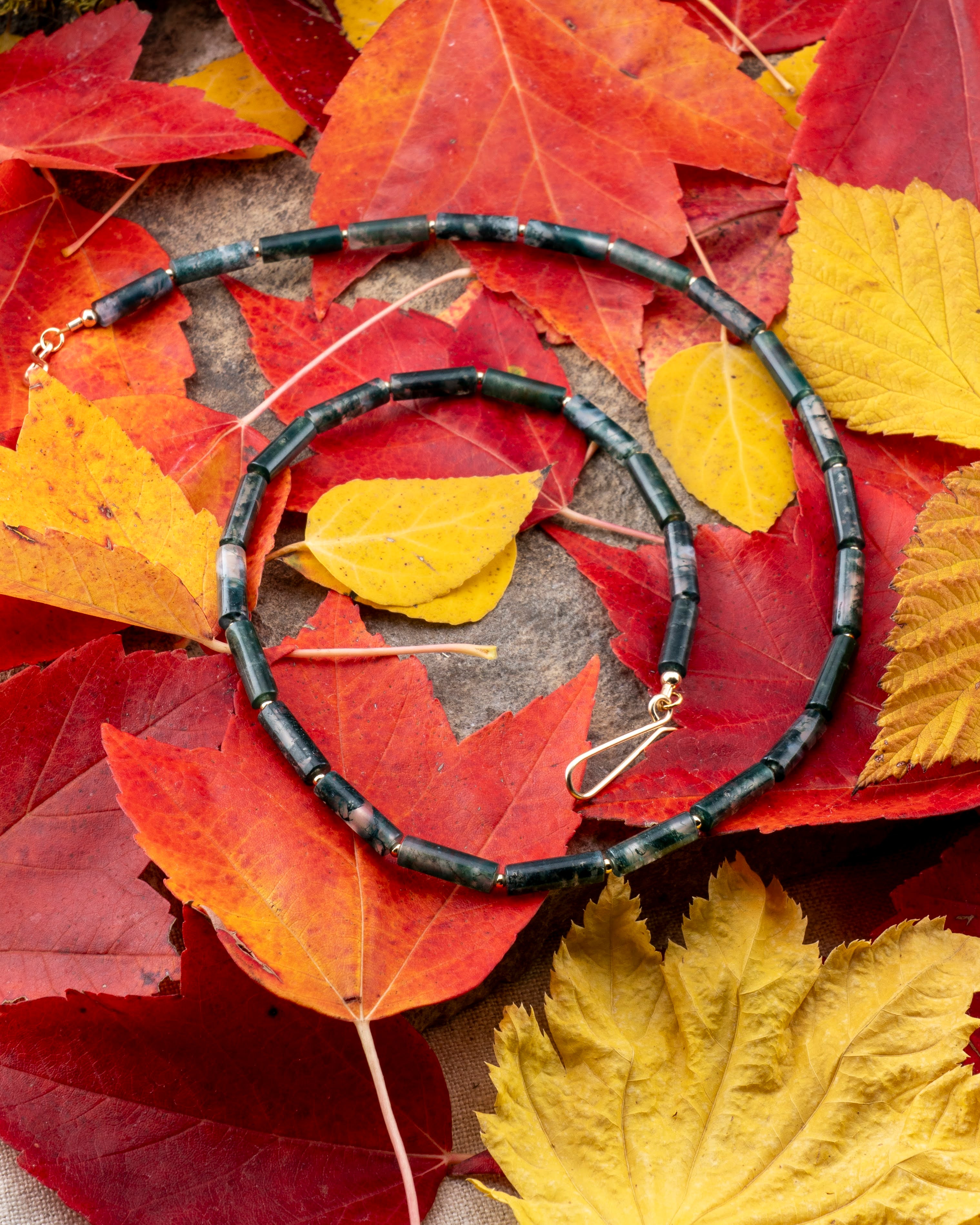 Suspended Forest Moss Agate Necklace