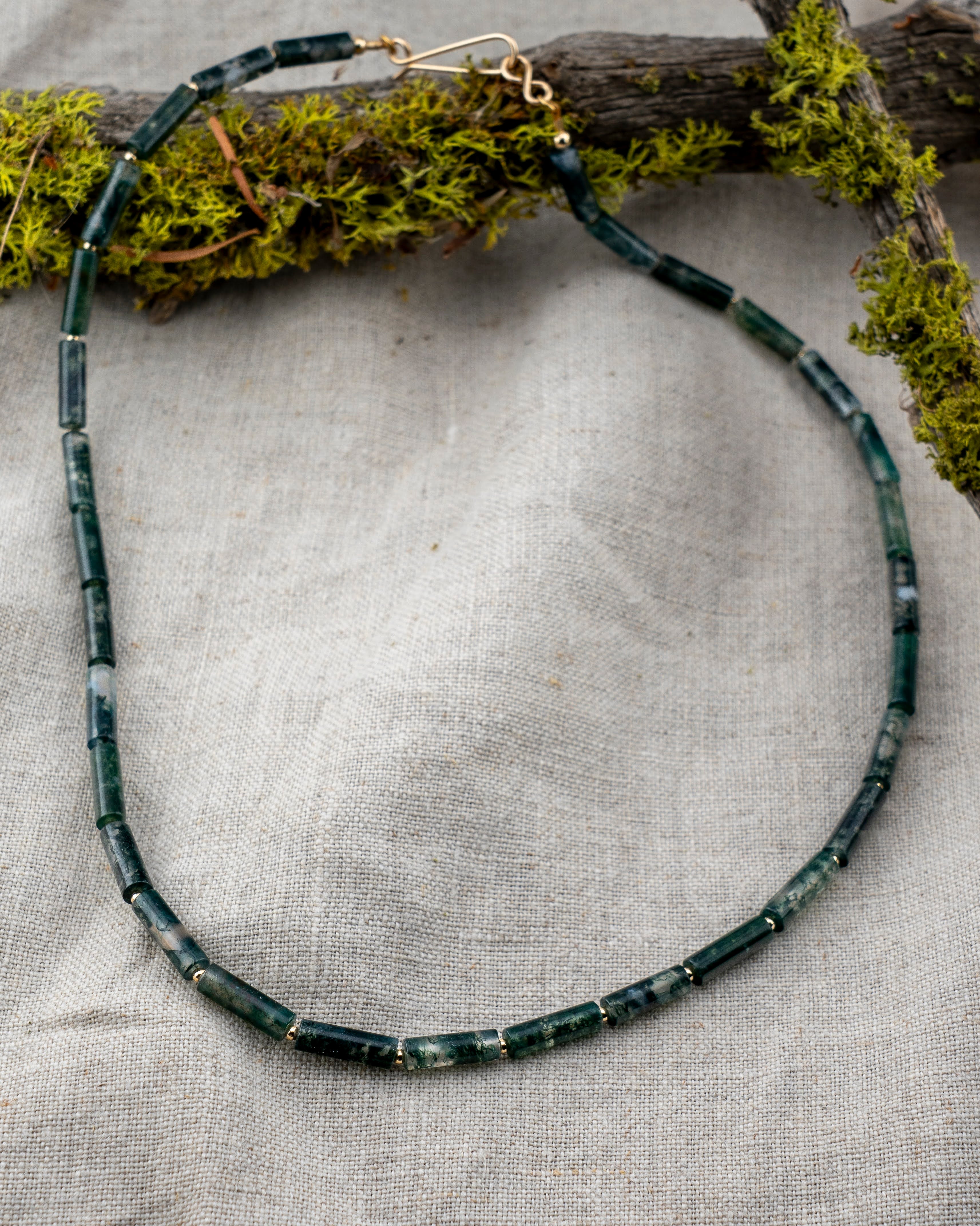 Suspended Forest Moss Agate Necklace