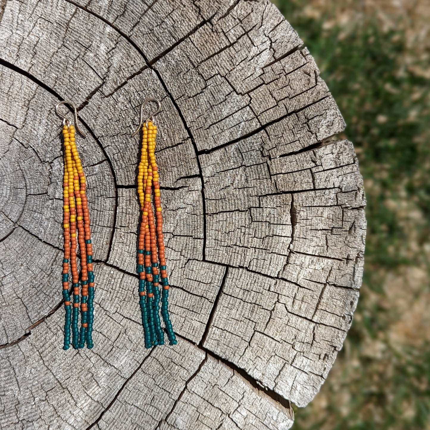 Fall Turquoise Long Beaded Fringe Earrings