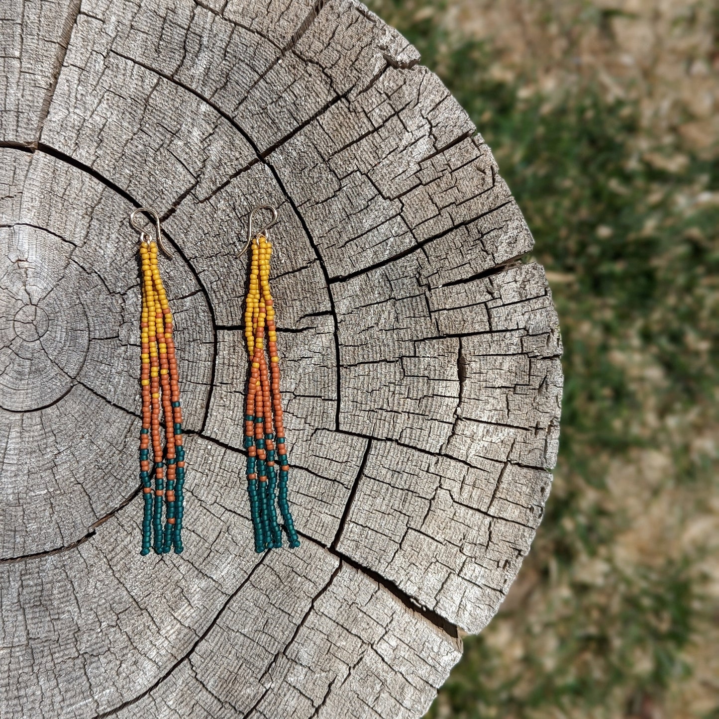 Fall Turquoise Long Beaded Fringe Earrings