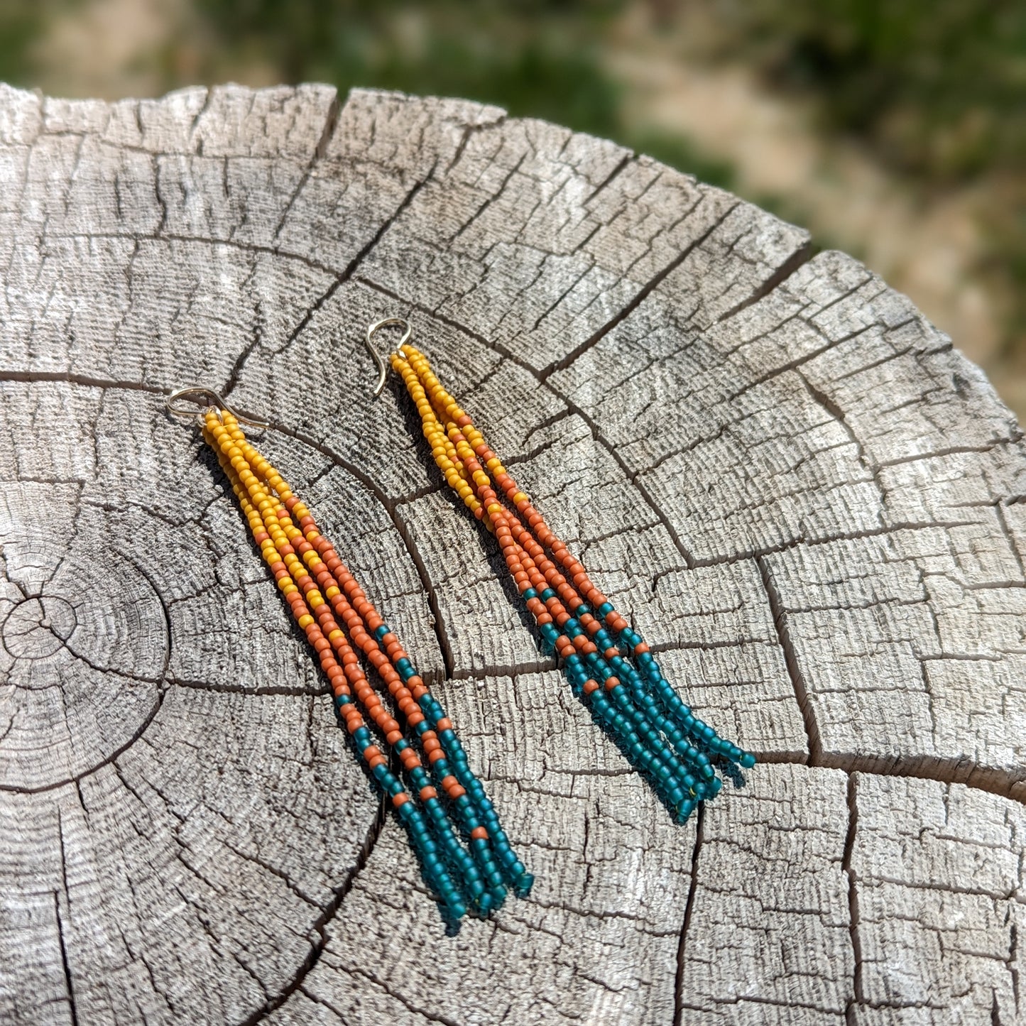 Fall Turquoise Long Beaded Fringe Earrings