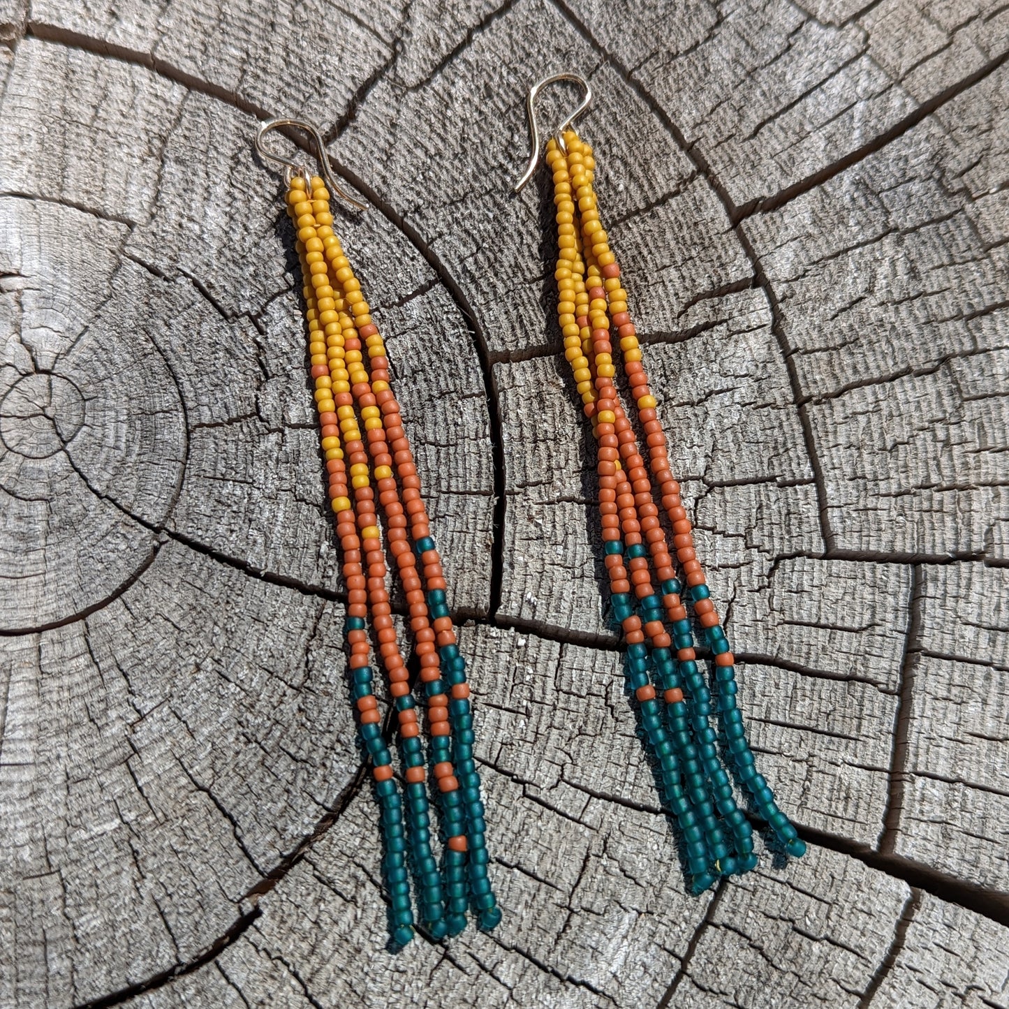 Fall Turquoise Long Beaded Fringe Earrings