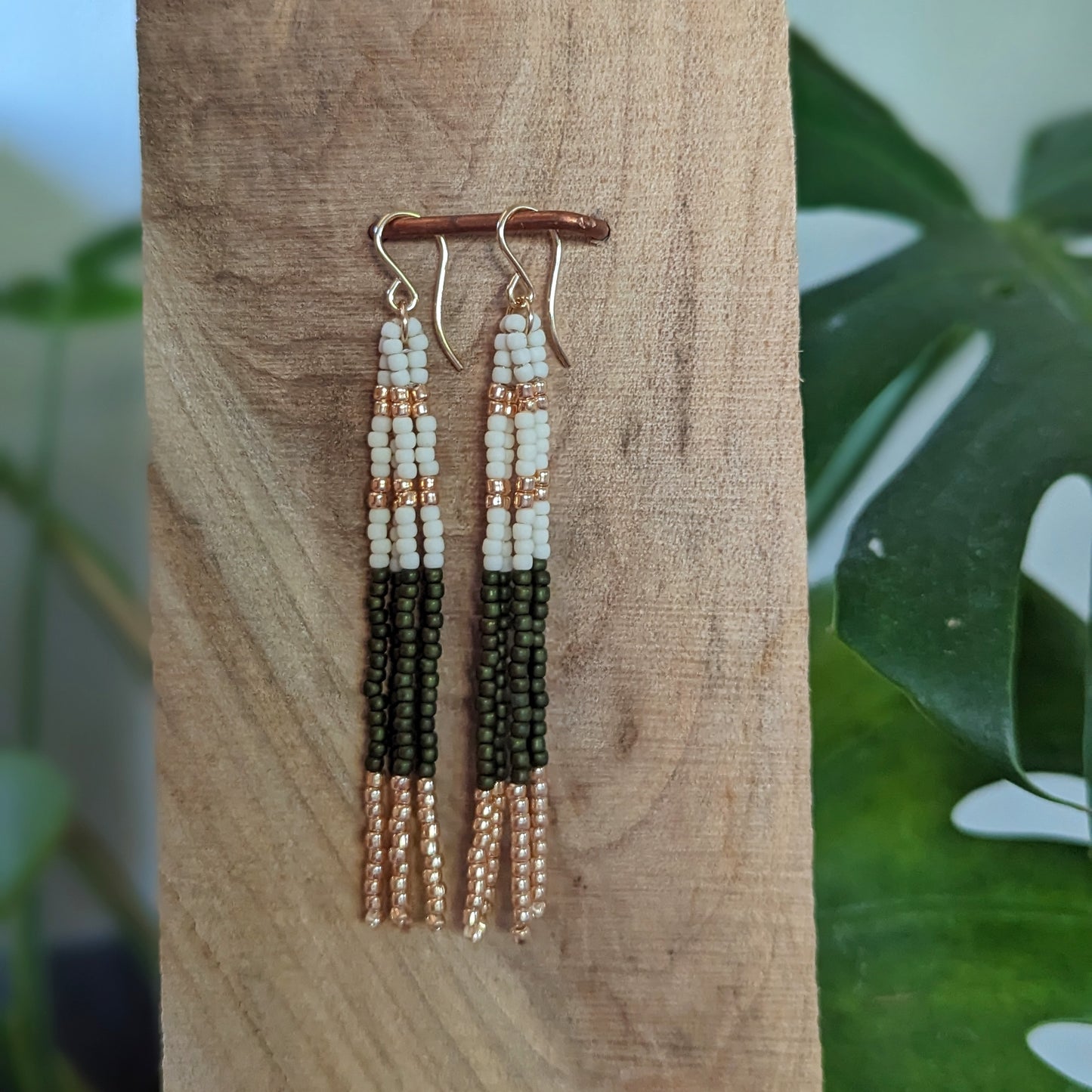 Rose Gold Beaded Fringe Earrings