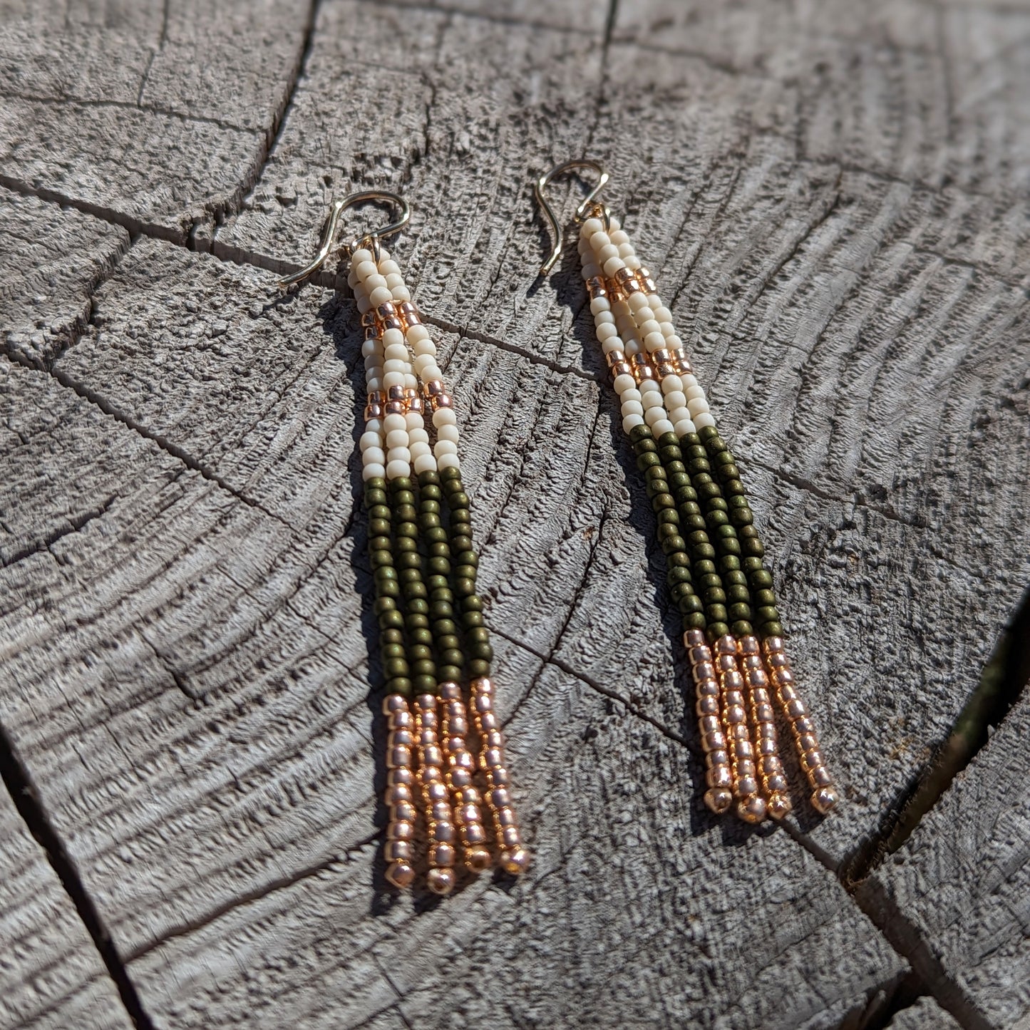 Rose Gold Beaded Fringe Earrings