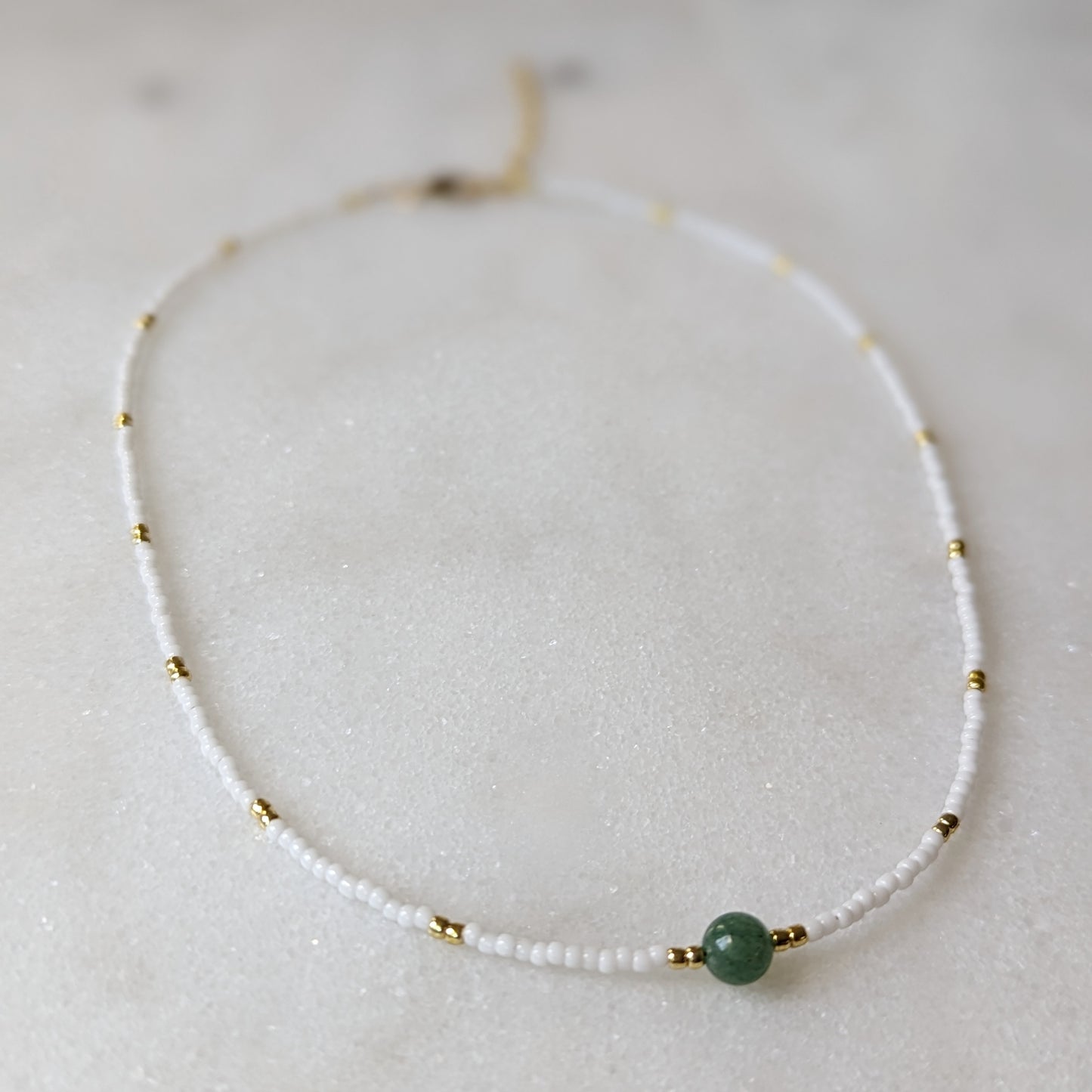 Green Aventurine White Beaded Accent Choker Necklace