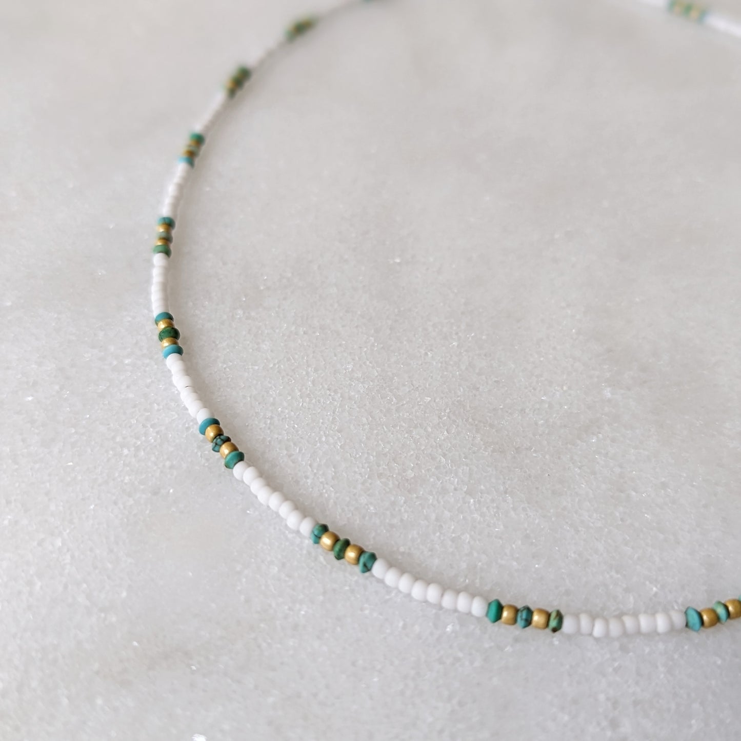 Tiny Turquoise Beaded Bohemian Choker Necklace