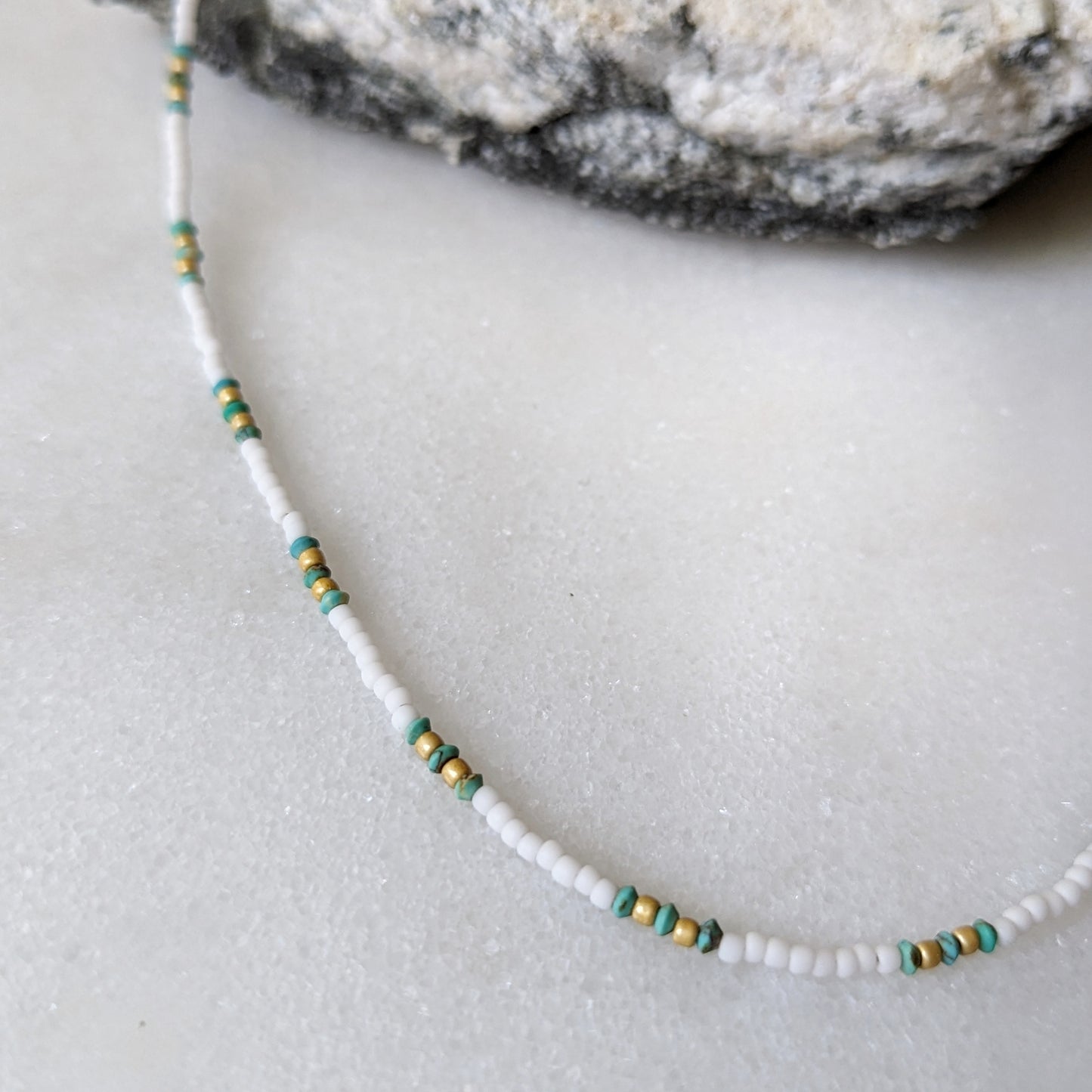 Tiny Turquoise Beaded Bohemian Choker Necklace