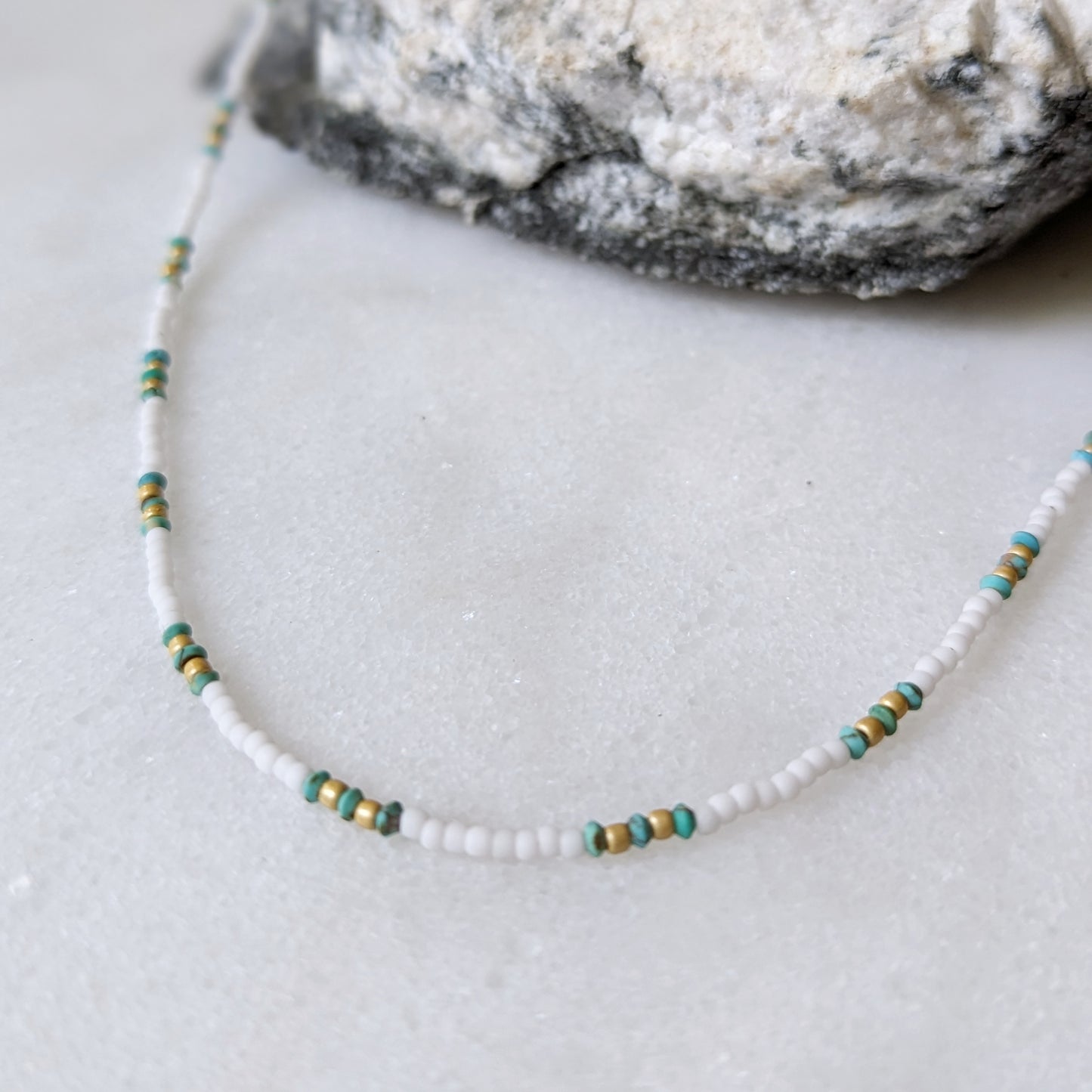 Tiny Turquoise Beaded Bohemian Choker Necklace