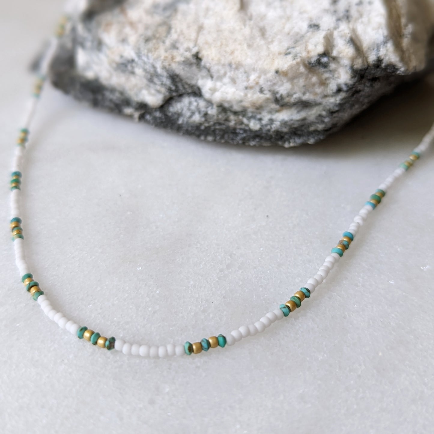 Tiny Turquoise Beaded Bohemian Choker Necklace