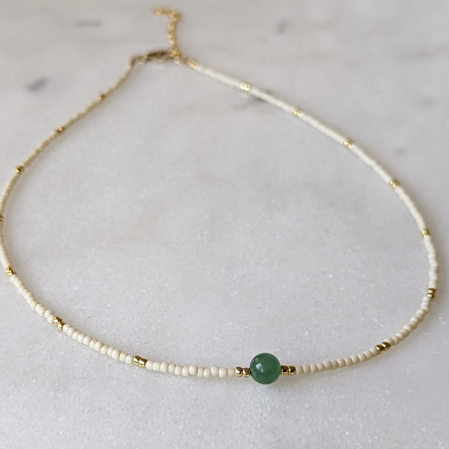 Green Aventurine Ivory Beaded Accent Choker Necklace