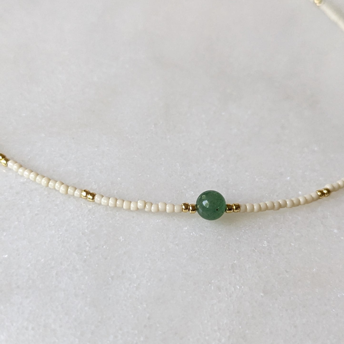 Green Aventurine Ivory Beaded Accent Choker Necklace
