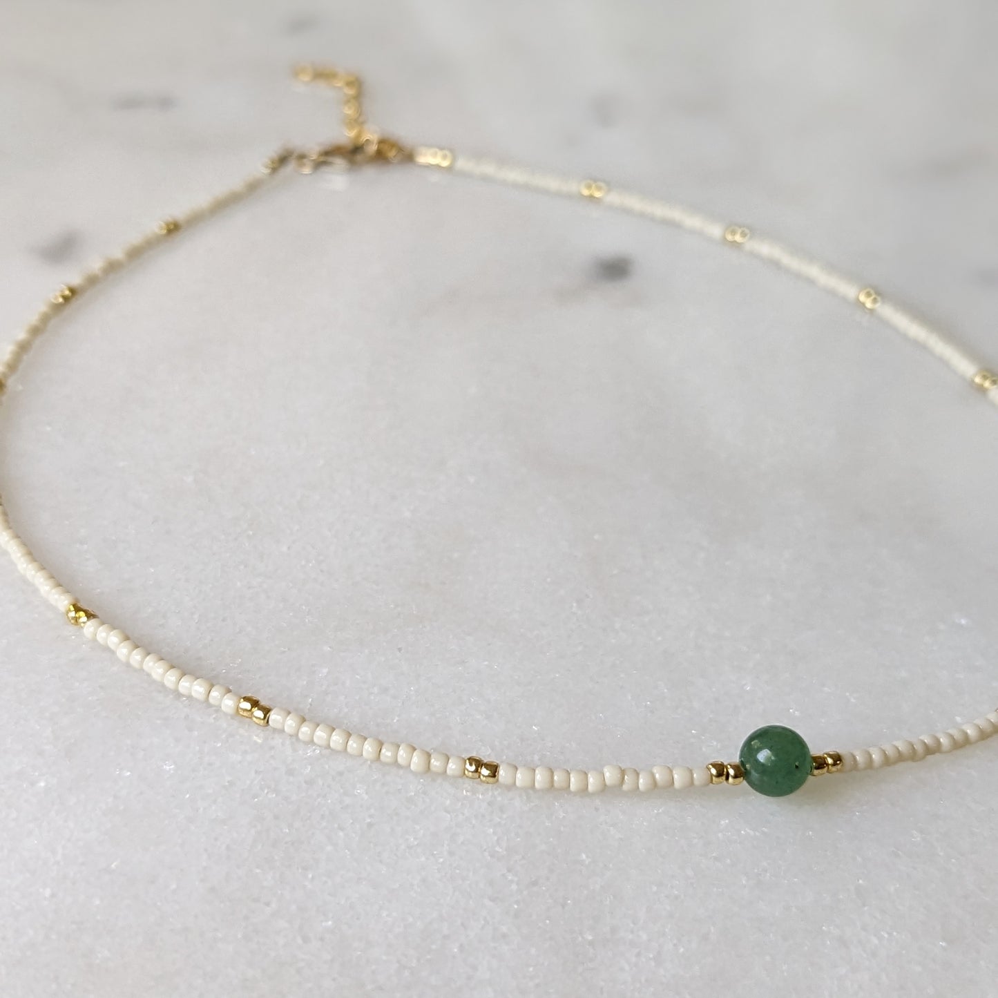 Green Aventurine Ivory Beaded Accent Choker Necklace