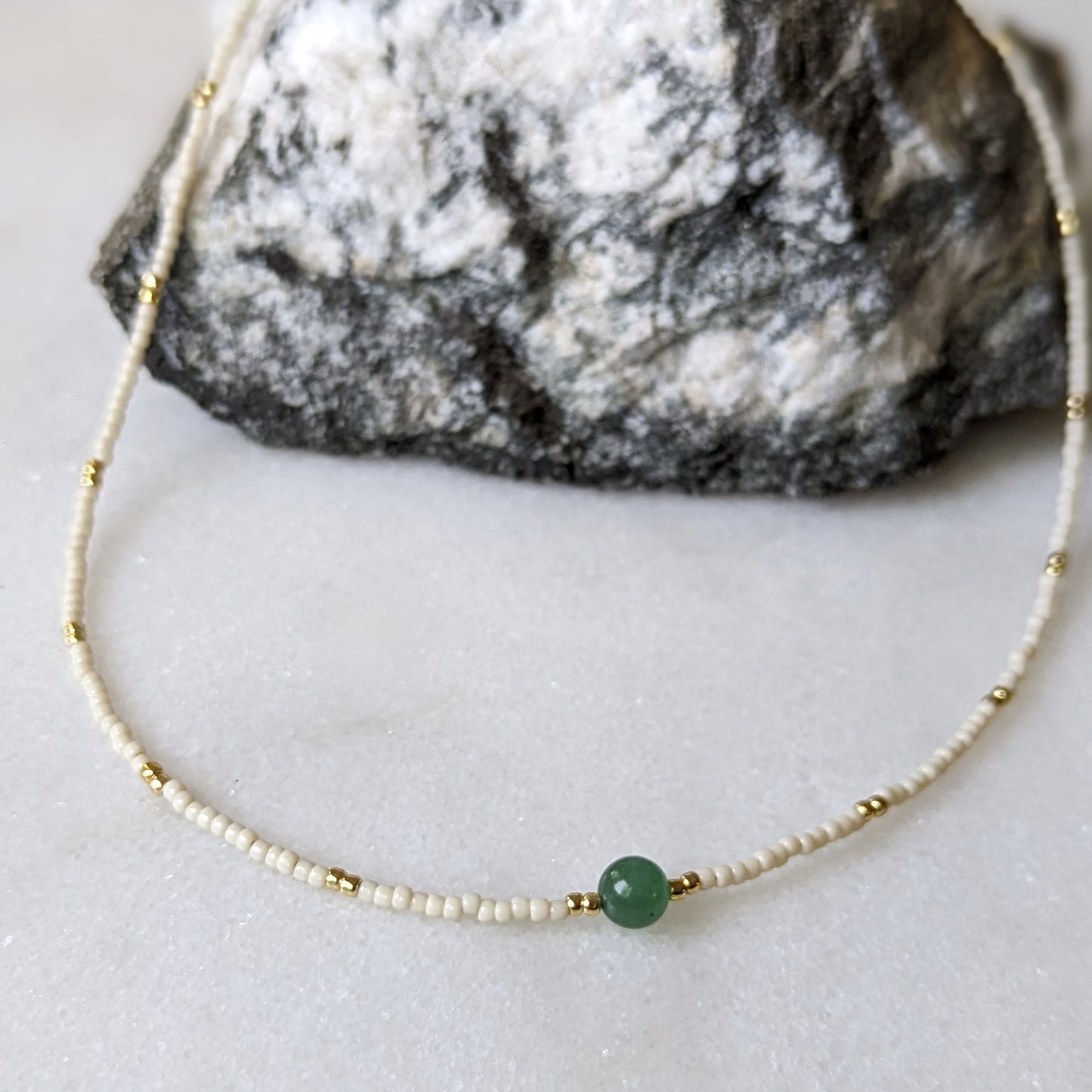 Green Aventurine Ivory Beaded Accent Choker Necklace