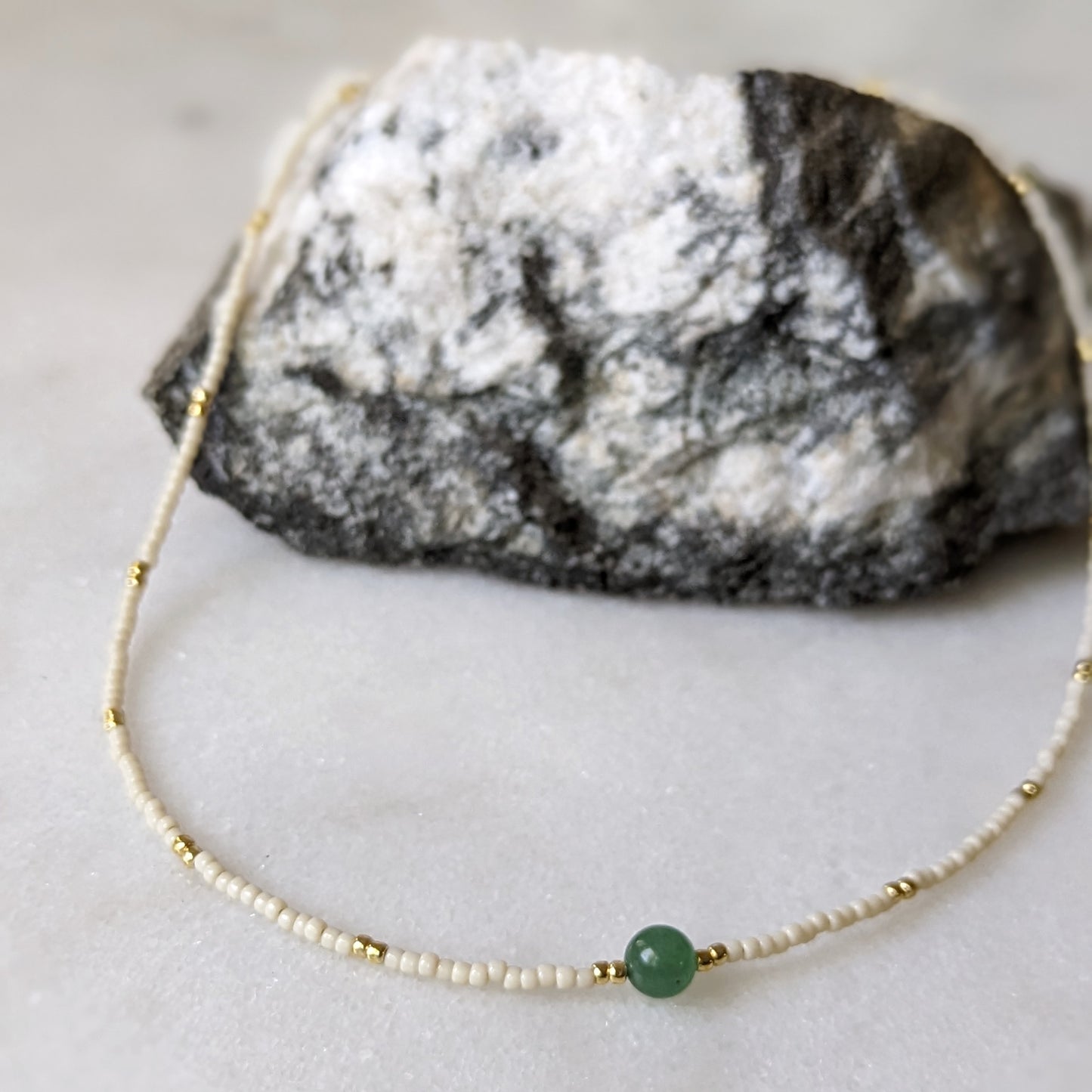 Green Aventurine Ivory Beaded Accent Choker Necklace