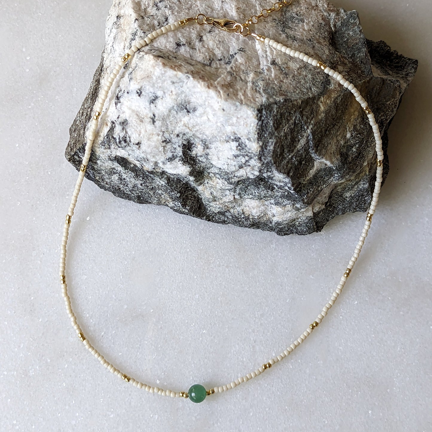 Green Aventurine Ivory Beaded Accent Choker Necklace