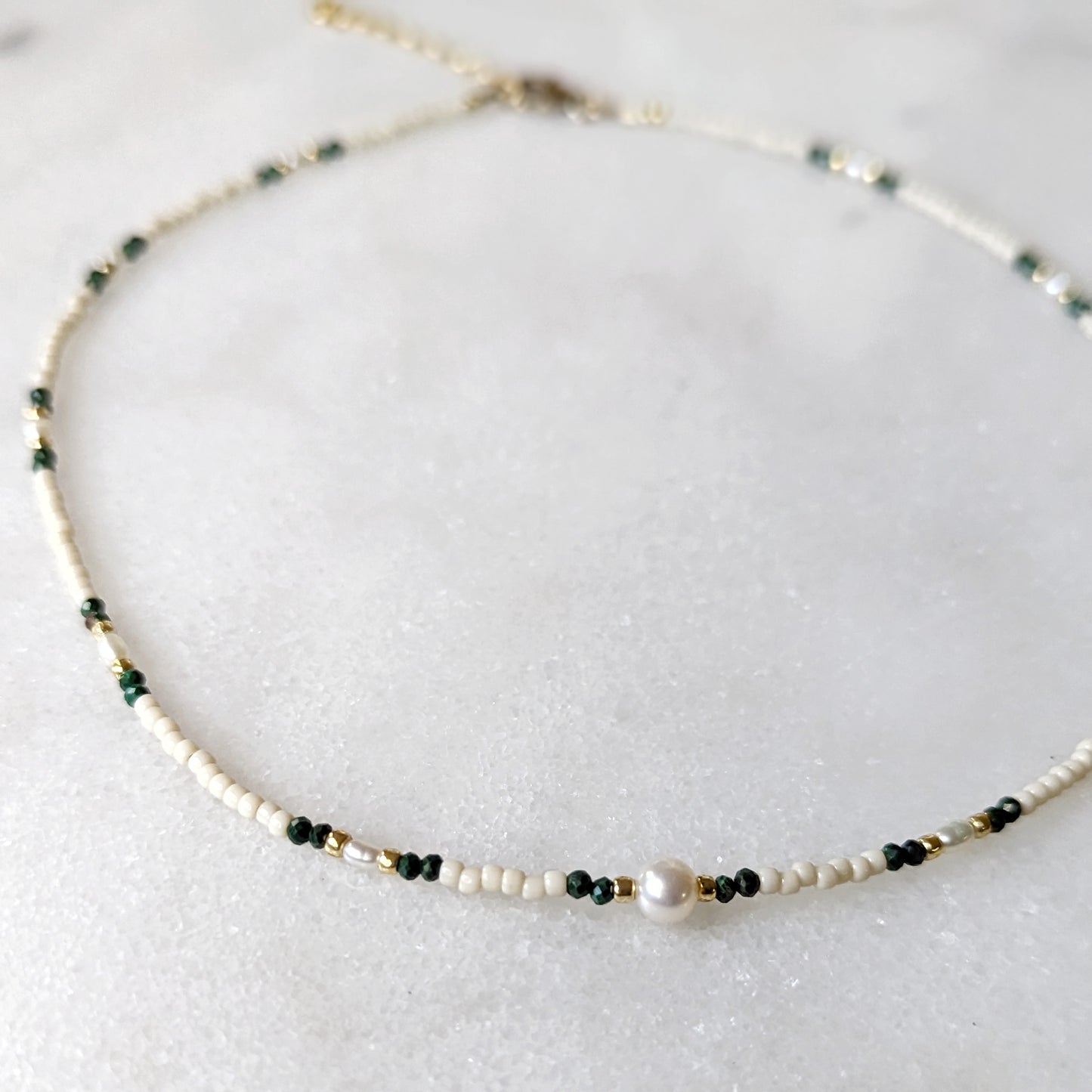 Freshwater Pearl and Malachite Accented Ivory and Gold Choker Necklace