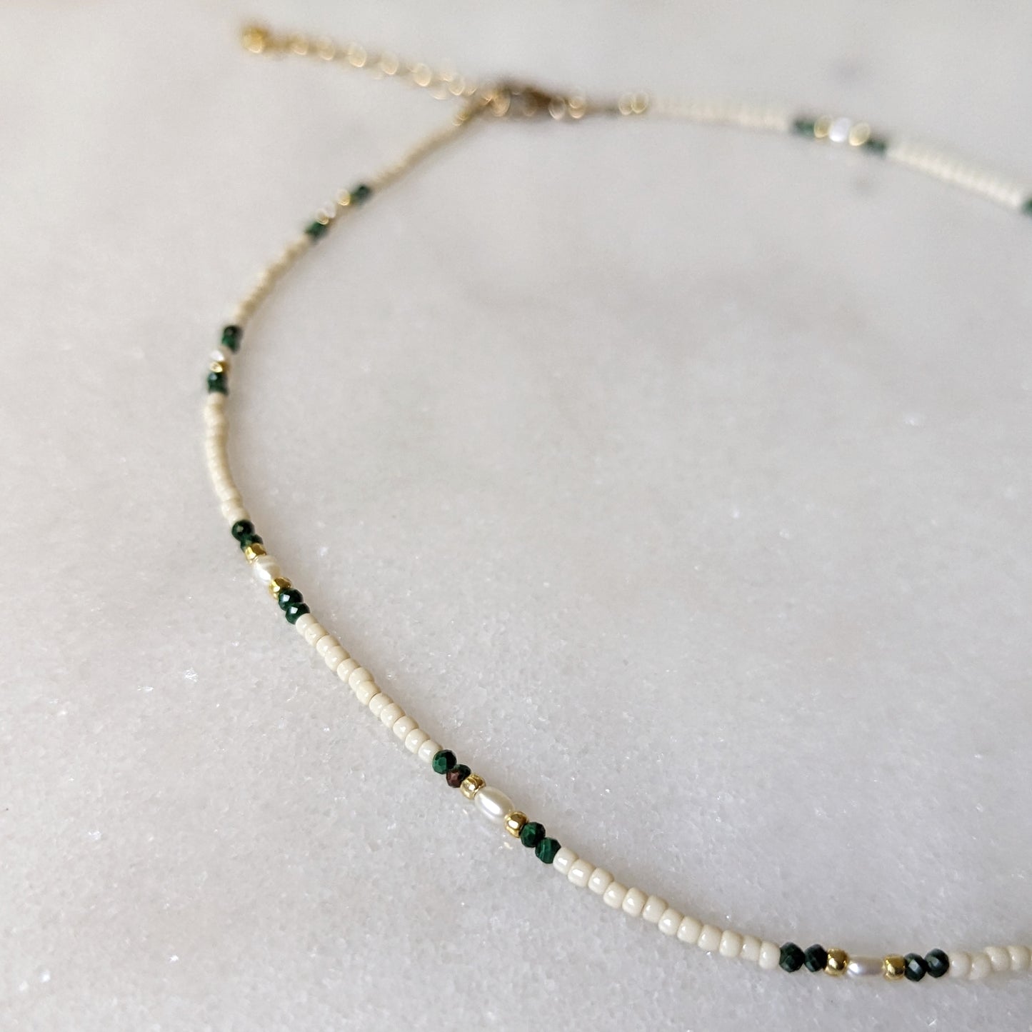 Freshwater Pearl and Malachite Accented Ivory and Gold Choker Necklace
