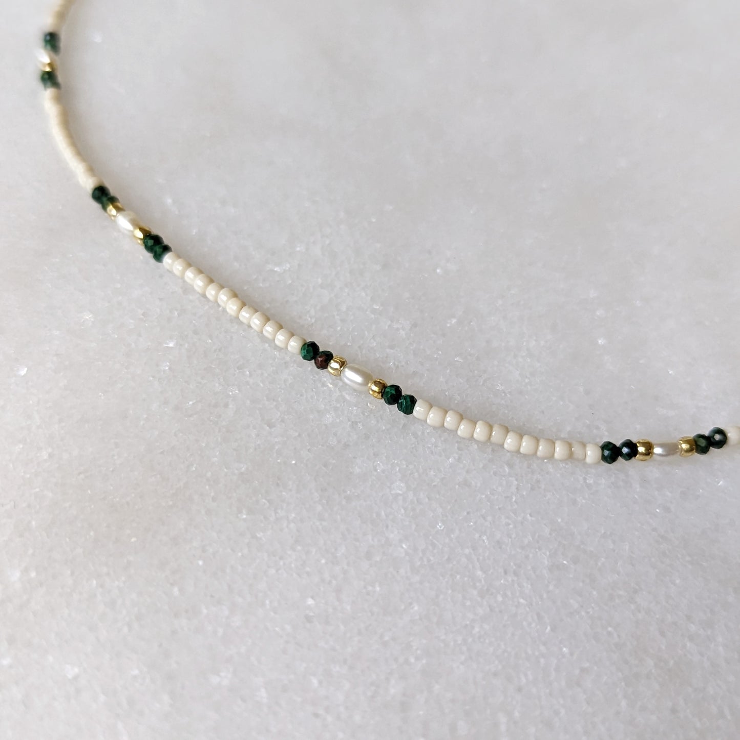 Freshwater Pearl and Malachite Accented Ivory and Gold Choker Necklace