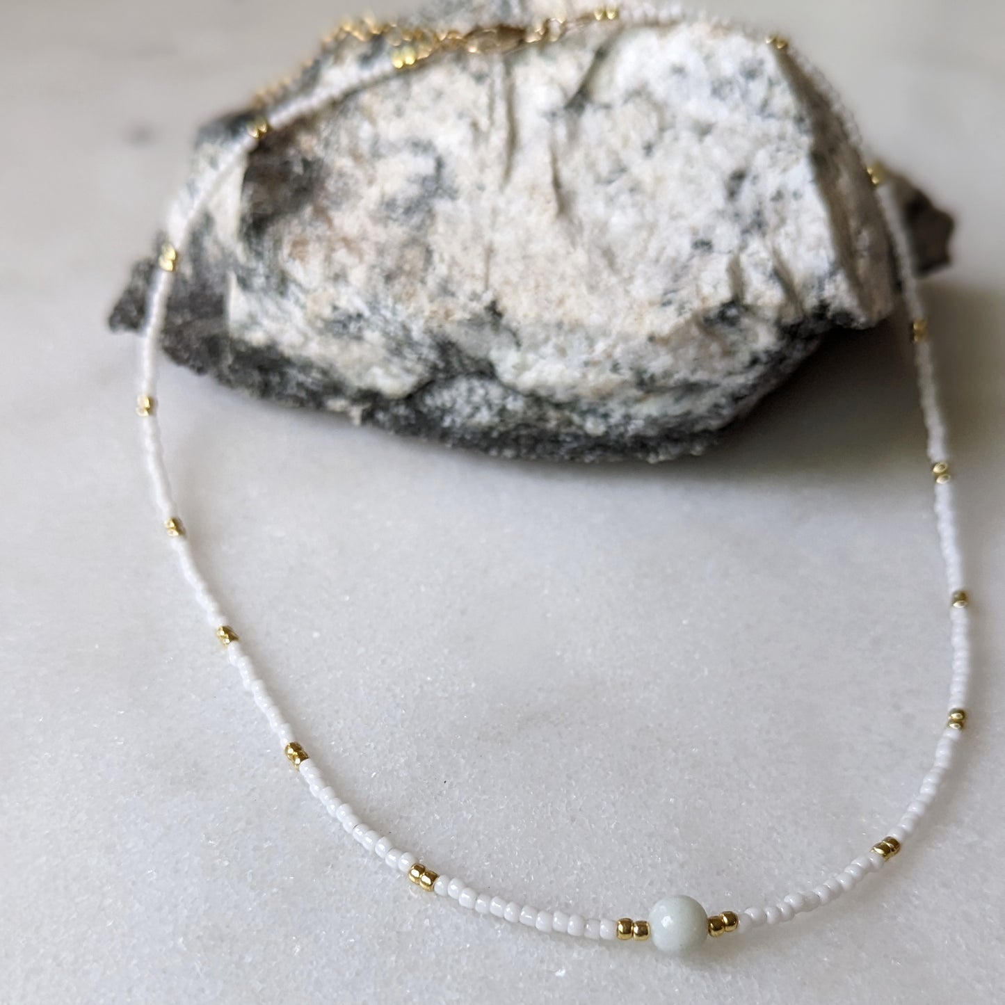 Amazonite White & Gold Beaded Accent Choker Necklace