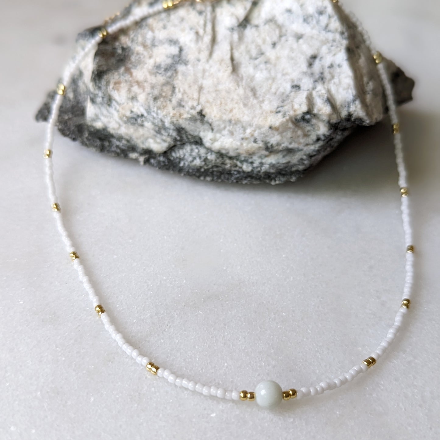 Amazonite White & Gold Beaded Accent Choker Necklace