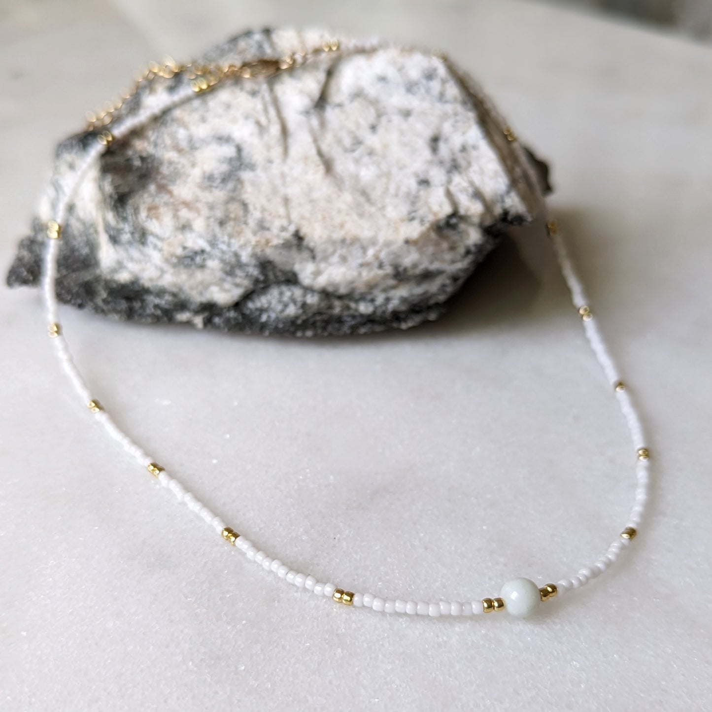 Amazonite White & Gold Beaded Accent Choker Necklace