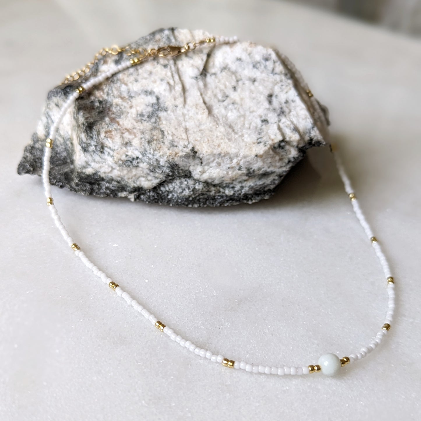 Amazonite White & Gold Beaded Accent Choker Necklace
