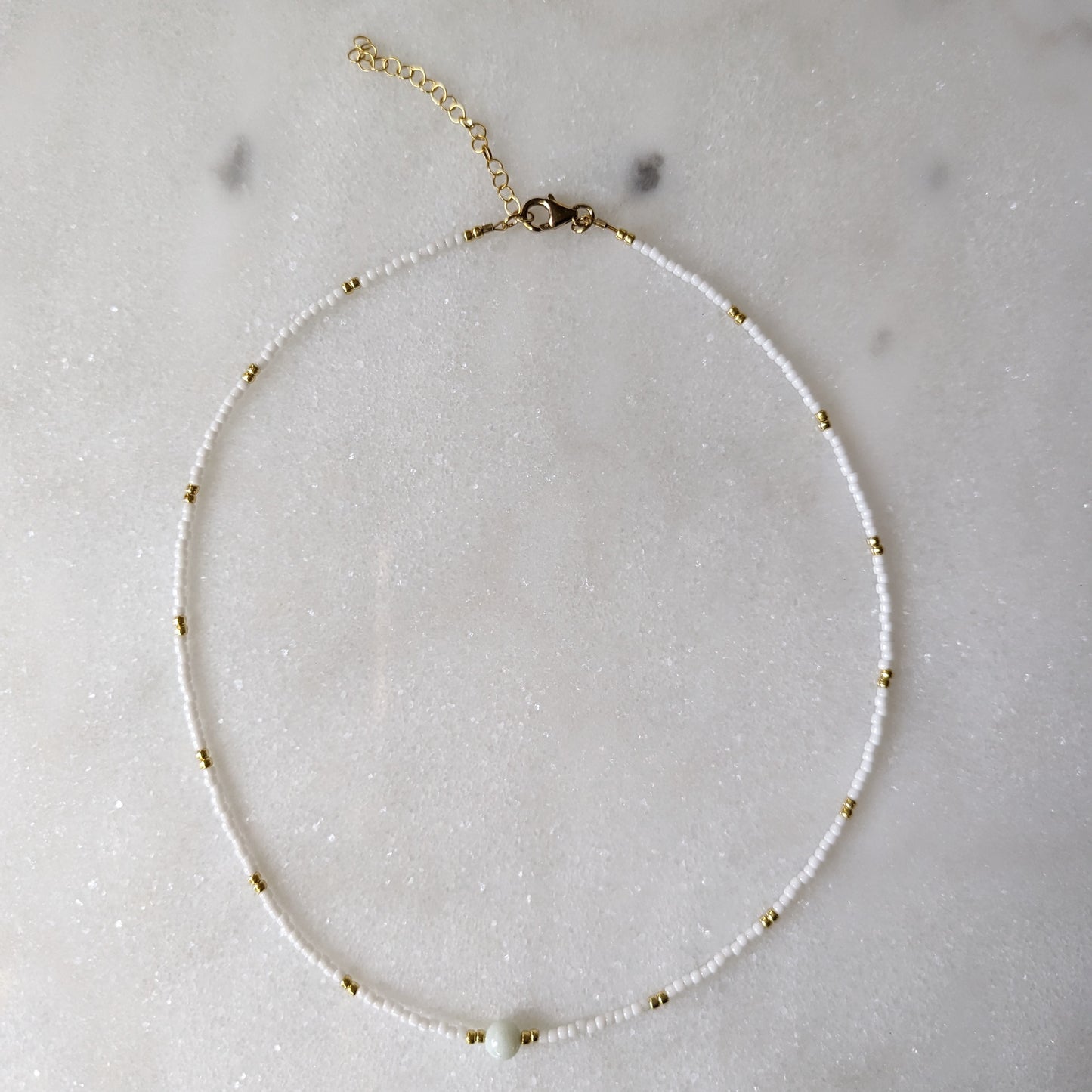 Amazonite White & Gold Beaded Accent Choker Necklace